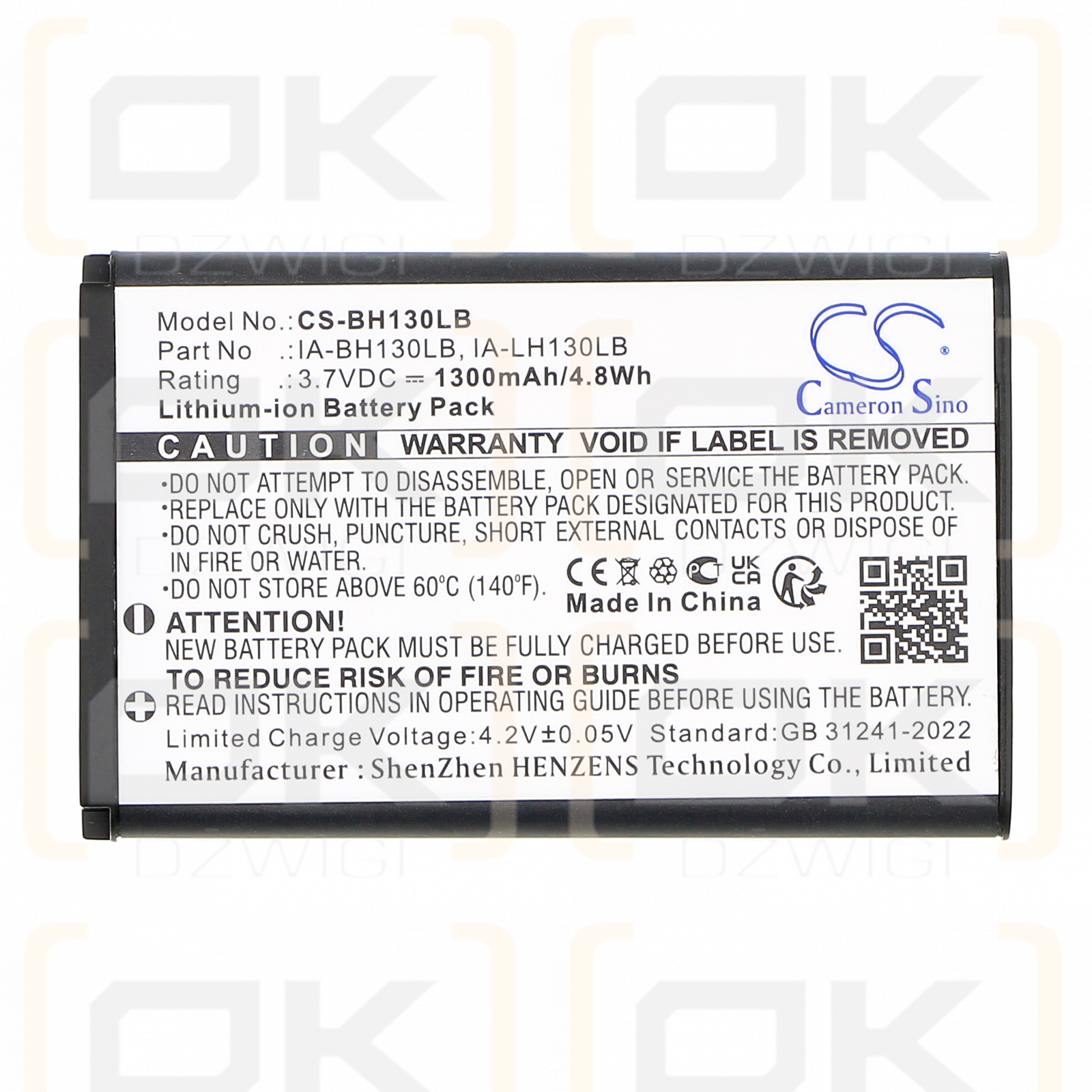 Samsung SMX-C200 / IA-BH130LB 1300mAh Li-ion 3.7V (Cameron Sino)