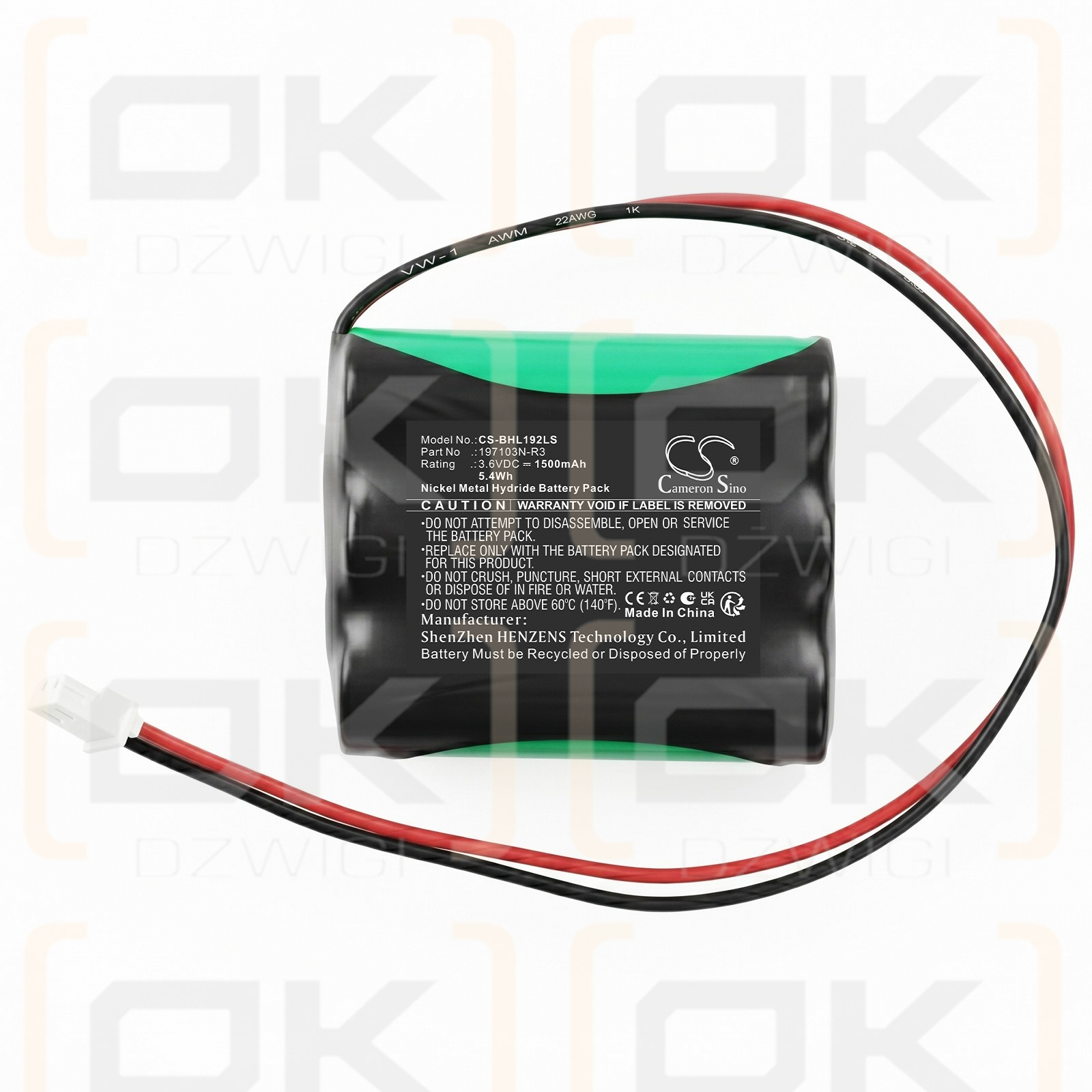 Batería de repuesto para Beghelli NB19239 / 197103N-R3 1500 mAh Ni-MH 3.6 V (Cameron Sino)