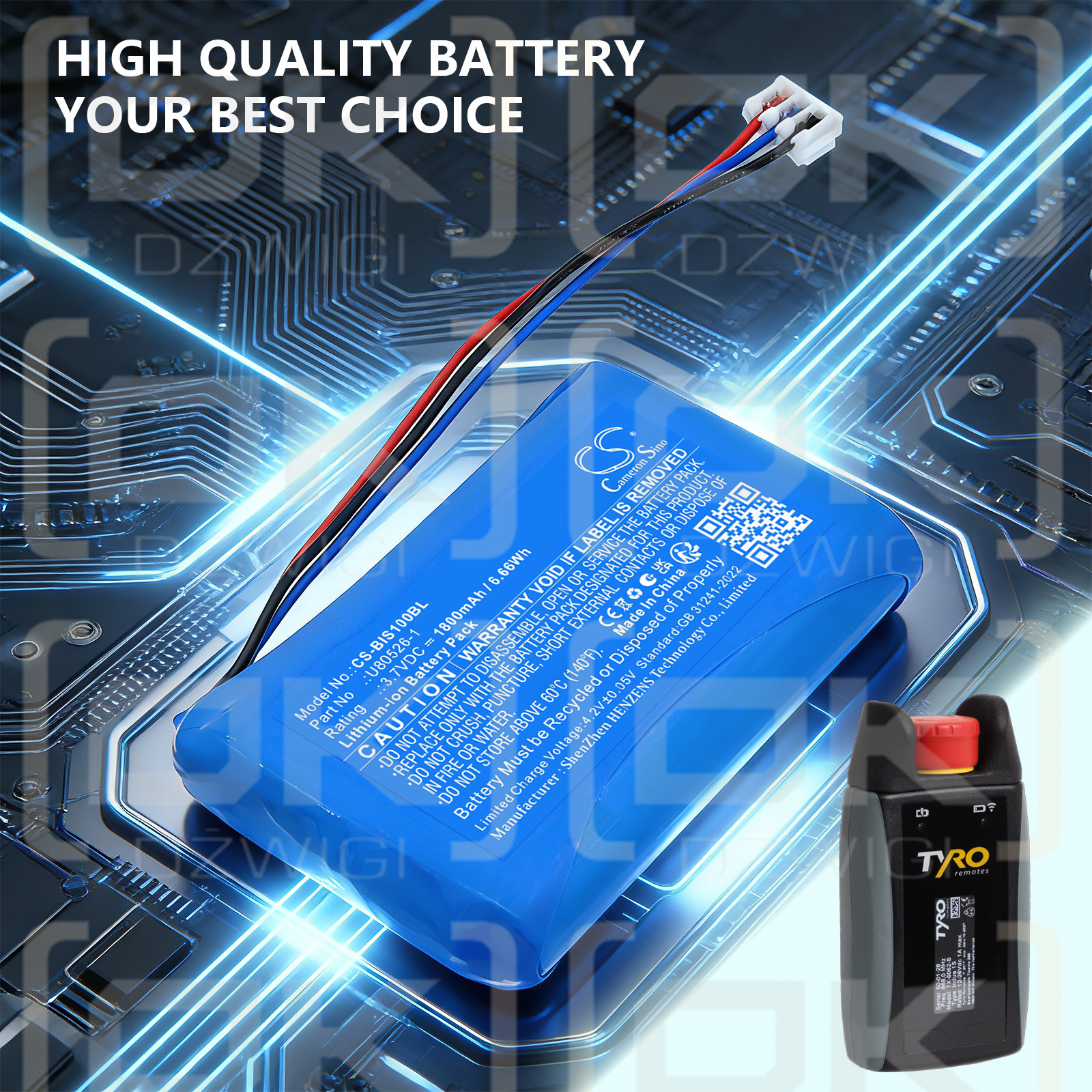 Bateria zamienna do Tyro Indus 1S Wireless E-stop / U80526-1 1800 mAh Li-ion 3.7 V (Cameron Sino)