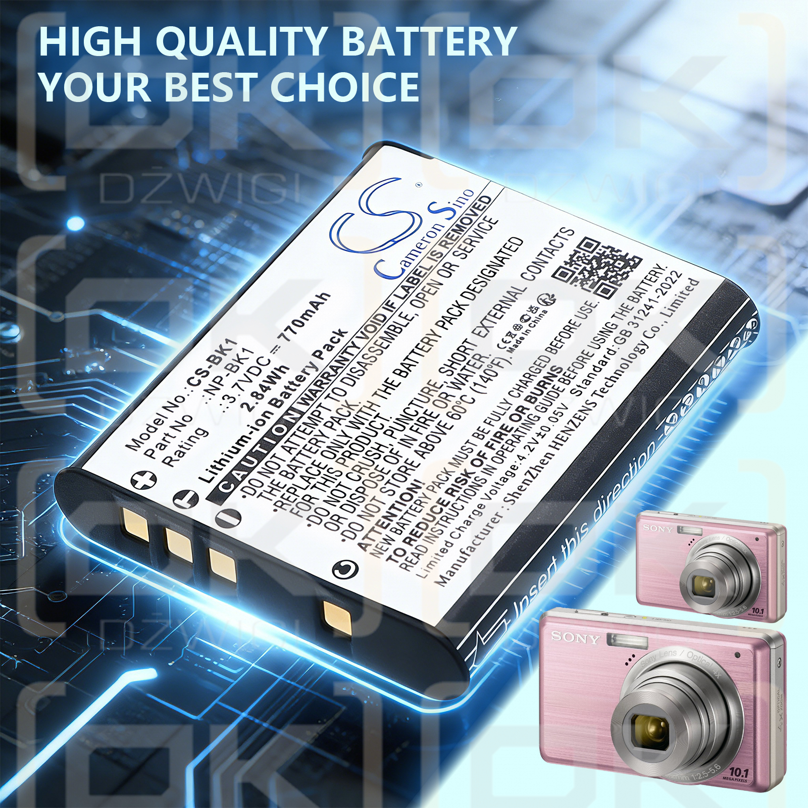 Ersatzakku für Sony Webbie MHS-PM1 / NP-BK1 770 mAh Li-Ion 3,7 V (Cameron Sino)
