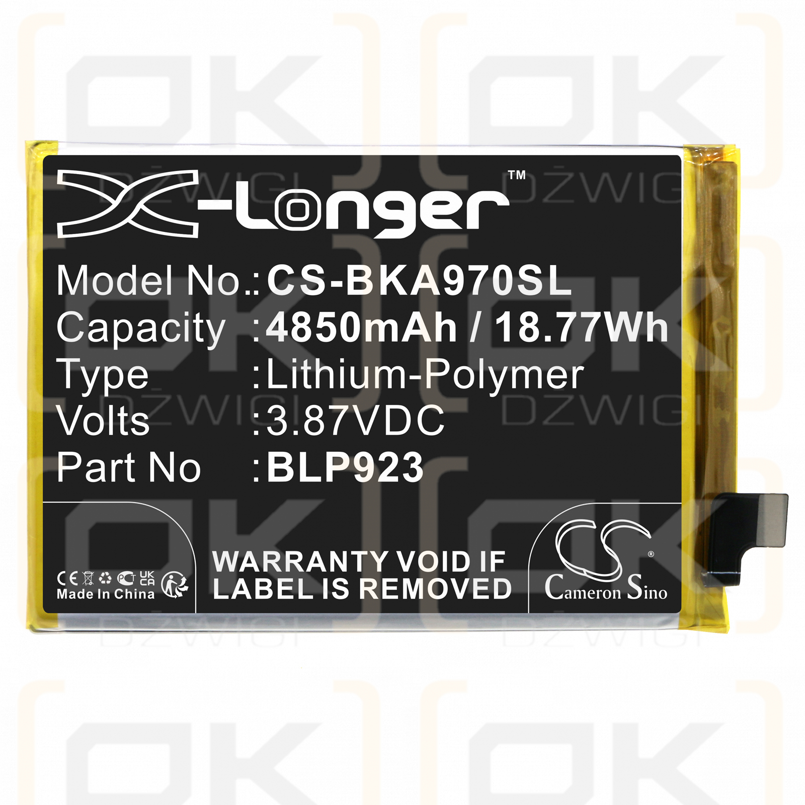 VIVO PFTM10 / BLP923 4850 mAh Li-Polymer 3,87 V (Cameron Sino)