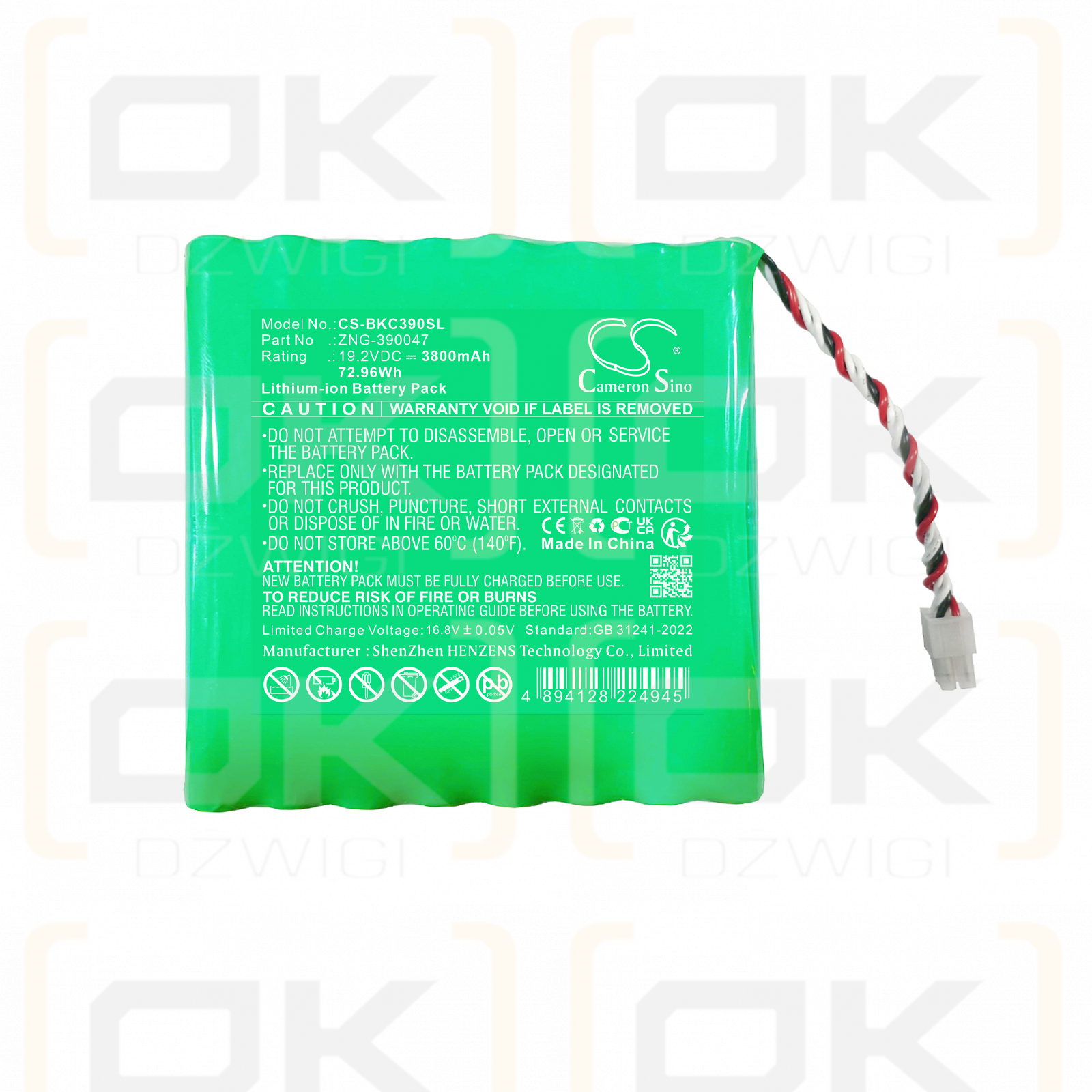 Beckman Coulter 390047 / ZNG-390047 3800 mAh Ni-MH 19,2 V (Cameron Sino)