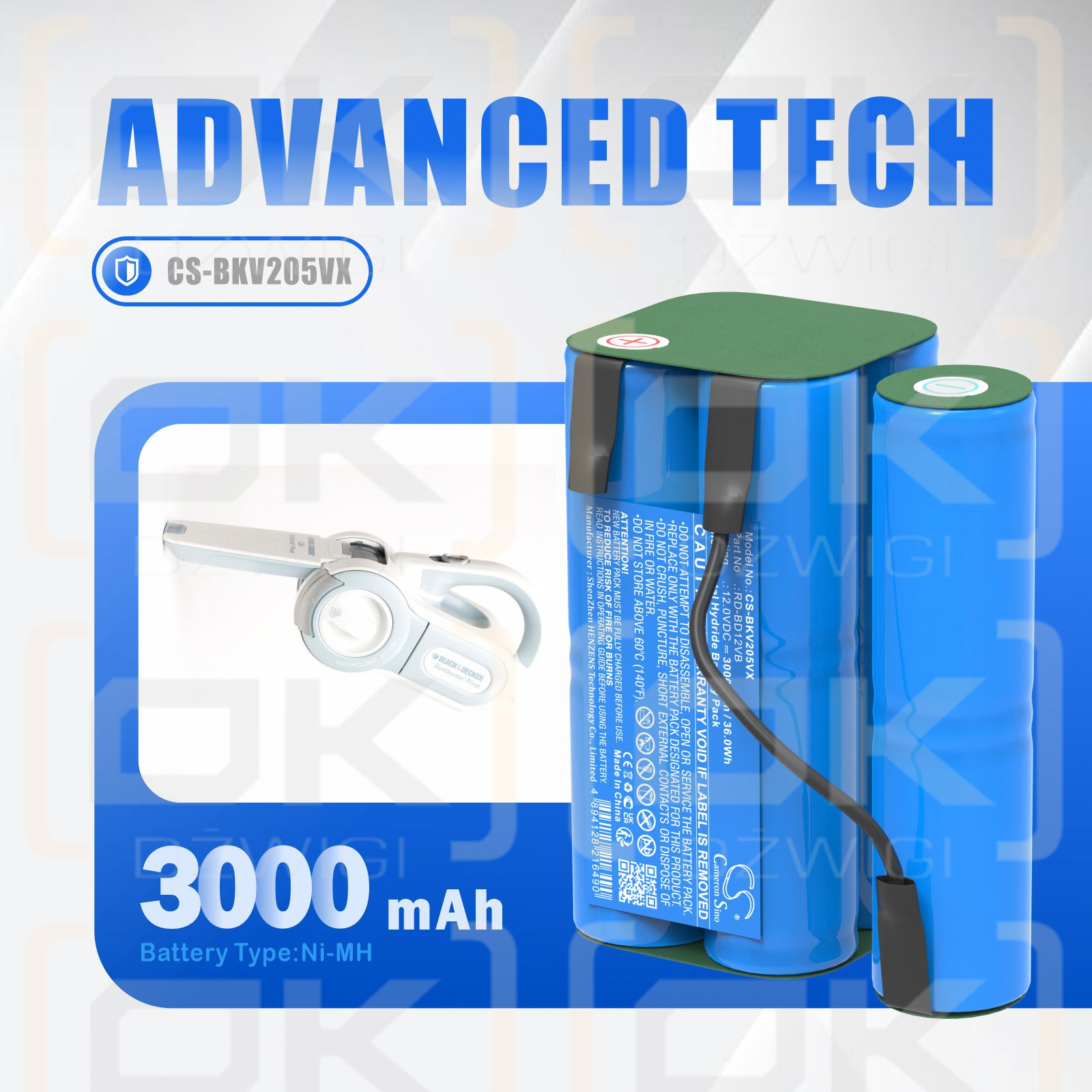 Black+Decker Pivot PV1205B / RD-BD12VB 3000mAh Ni-MH 12.0V (Cameron Sino)