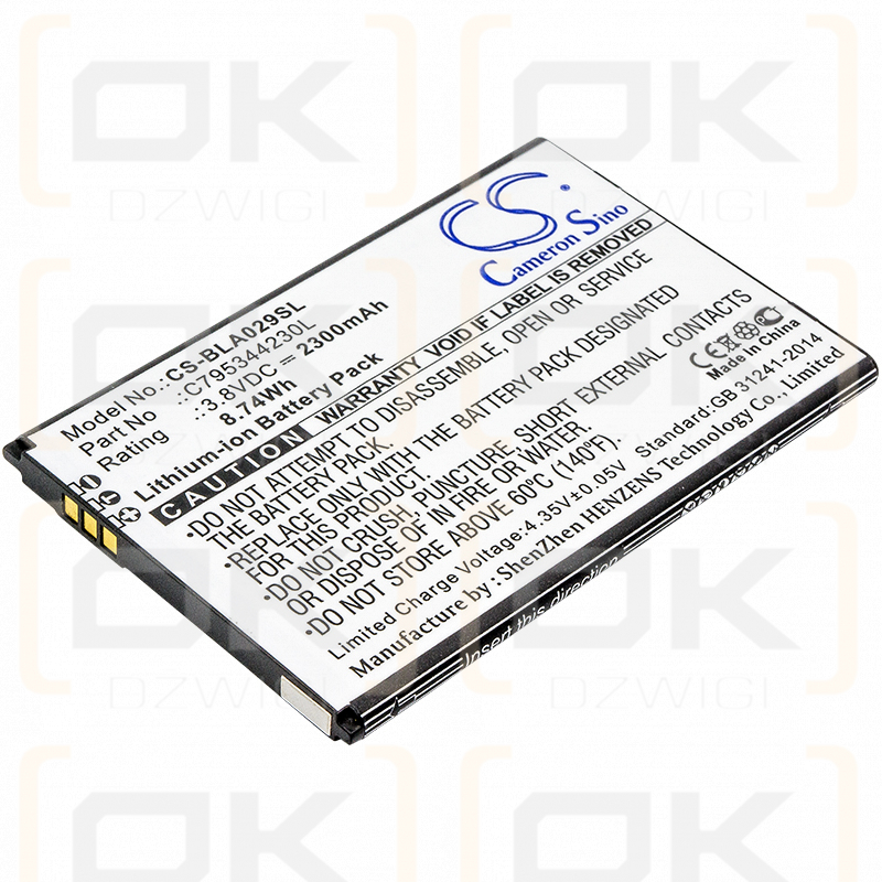 BLU S0290UU / C795344230L 2300mAh Li-ion 3.8V (Cameron Sino)