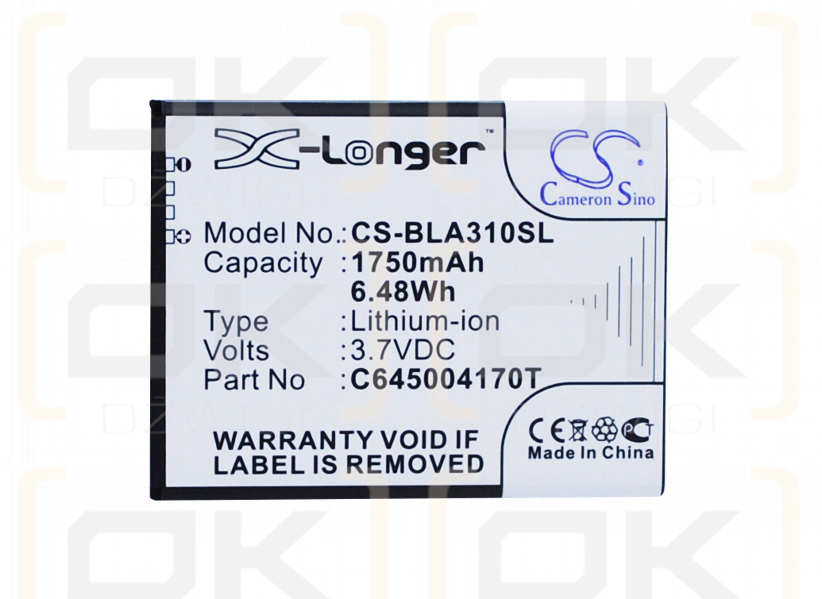 BLU A310 / C645004170T 1750 mAh Li-Ion 3,7 V (Cameron Sino)