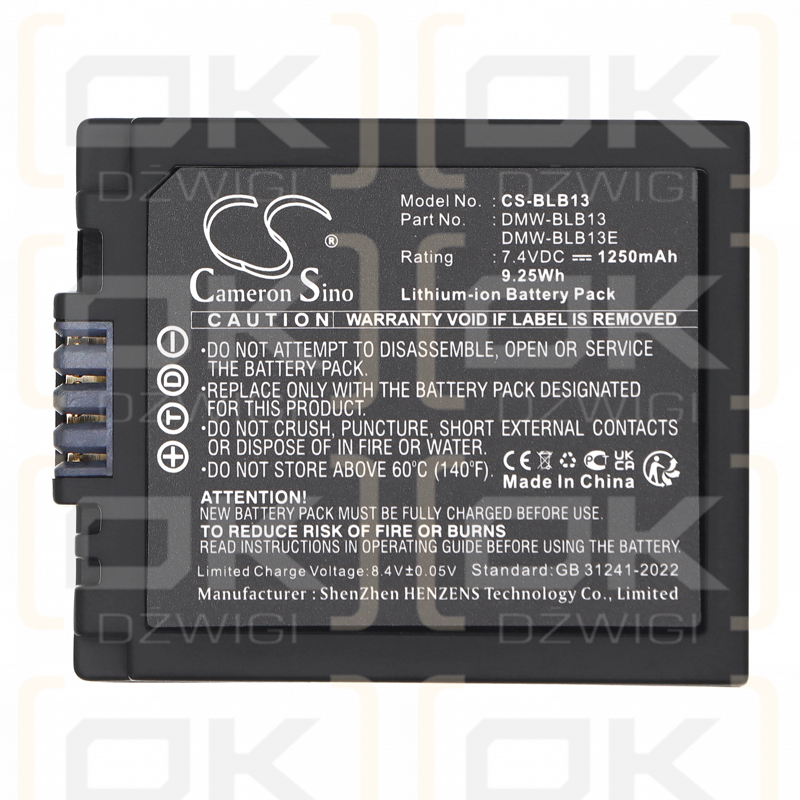 Panasonic Lumix DMC-GH1KEB-R / DMW-BLB13 1250 mAh Li-ion 7,4 V (Cameron Sino)