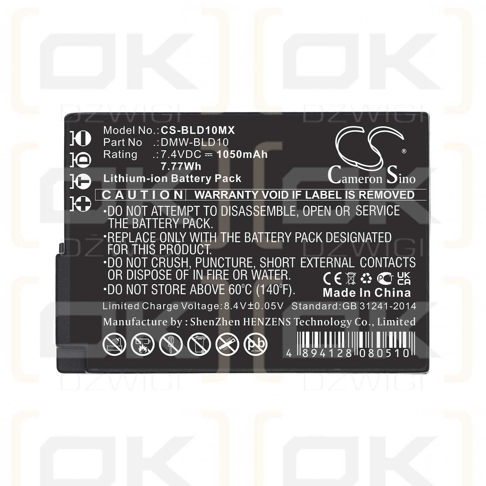 Batería de repuesto para Panasonic Lumix DMC-GX1 / DMW-BLD10, 1050 mAh, iones de litio, 7,4 V (Cameron Sino)