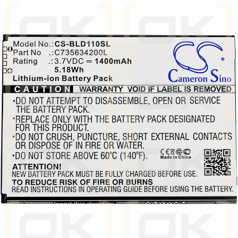 BLU S110U / C735634200L 1400mAh Li-ion 3.7V (Cameron Sino)