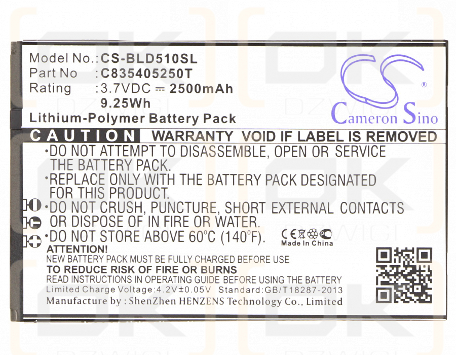 BLU Studio D510 / C835405250T 2500mAh Li-Polymer 3.7V (Cameron Sino)