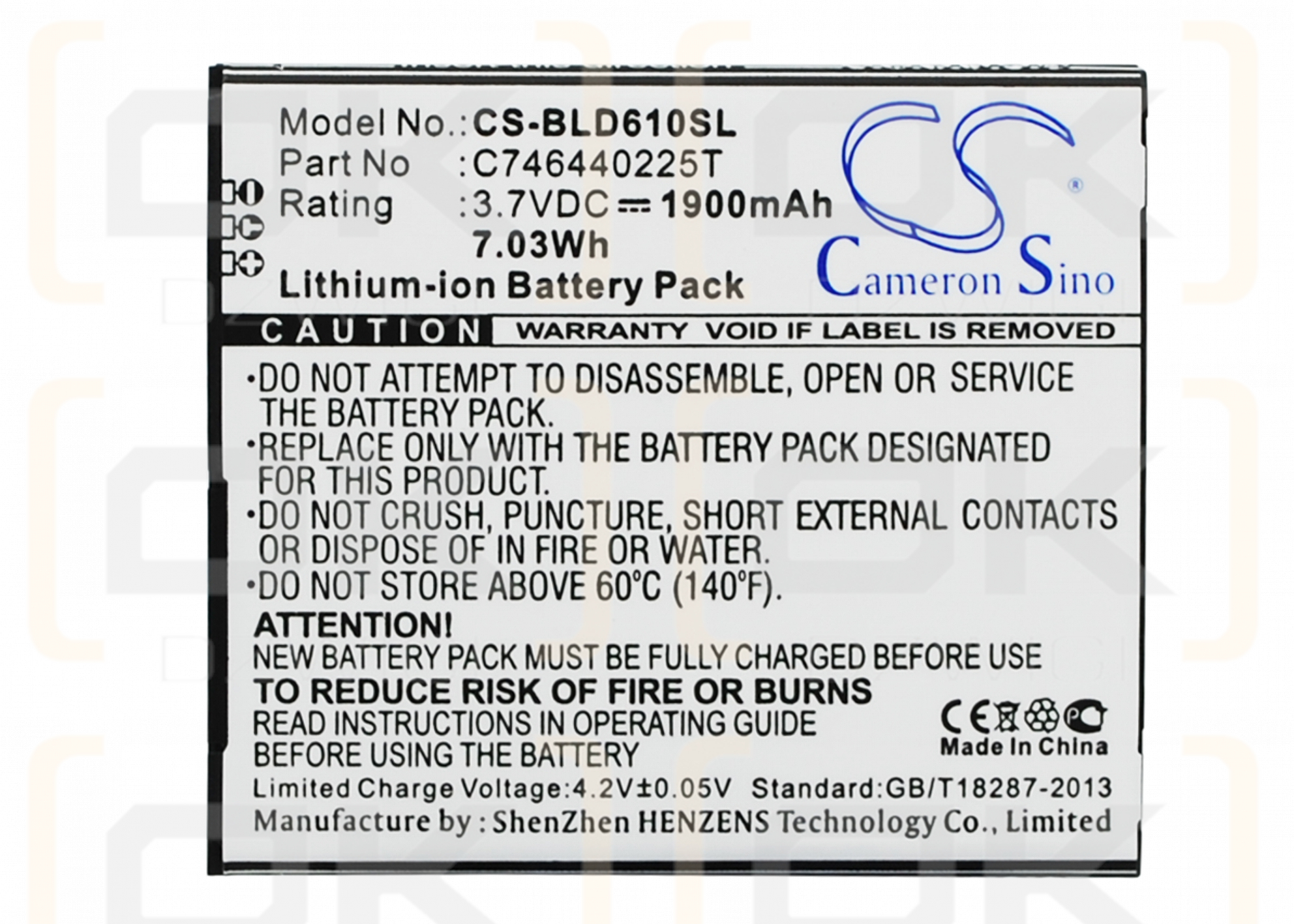 BLU D610i / C746440225T 1900mAh Li-ion 3.7V (Cameron Sino)