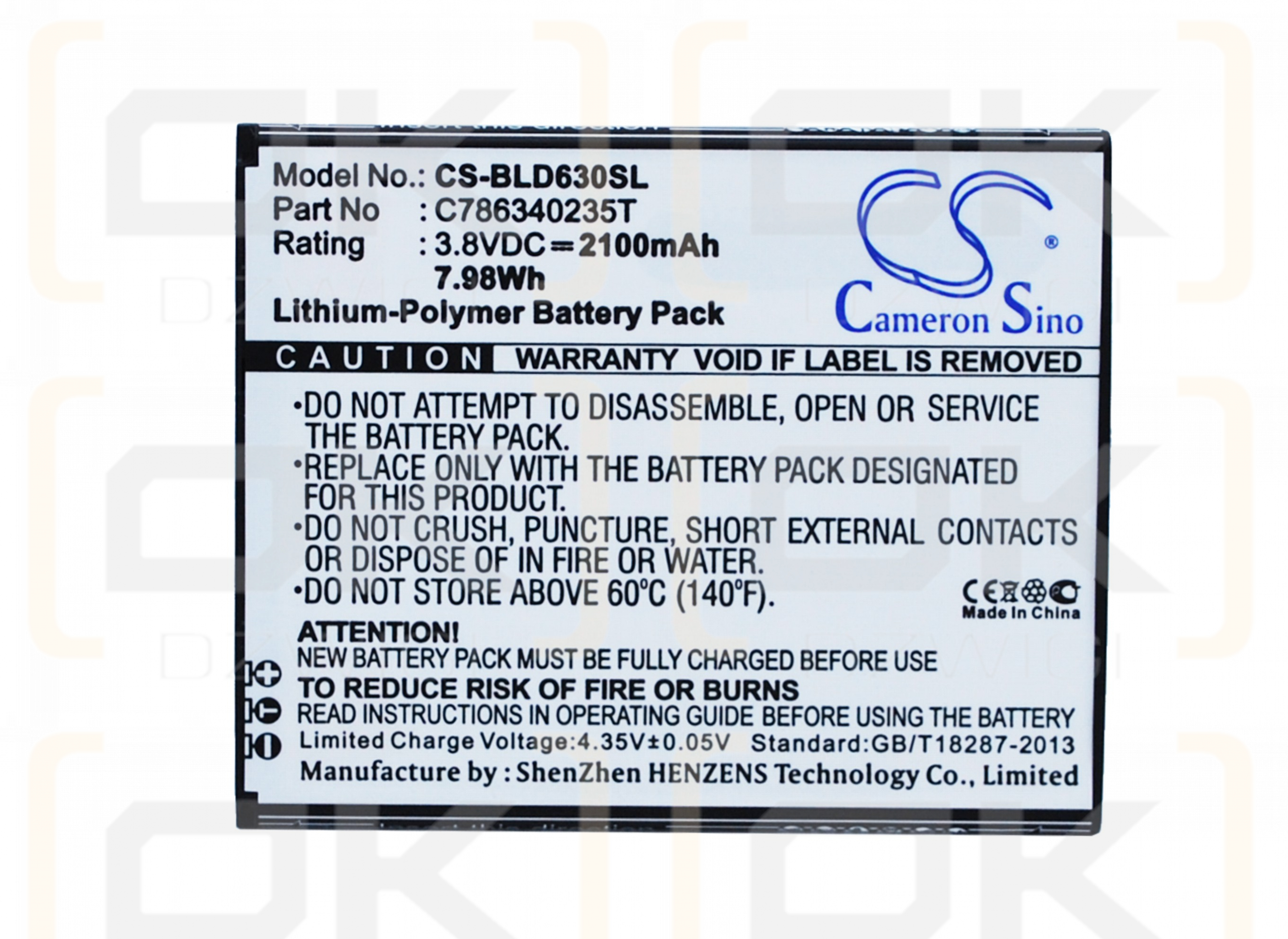 BLU D630L / C786340235T 2100mAh Li-Polymer 3.8V (Cameron Sino)