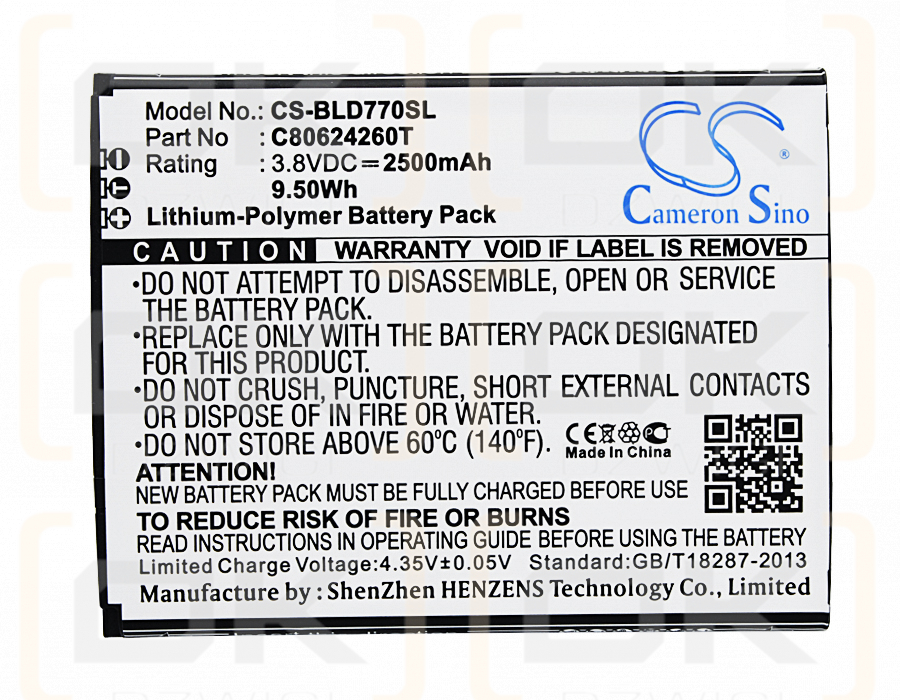 BLU D770U / C80624260T 2500mAh Li-Polímero 3.8V (Cameron Sino)