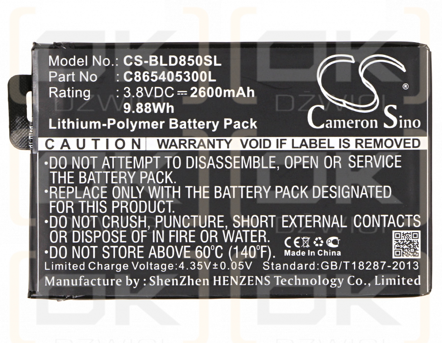 BLU S0190UU / C865405300L 2600mAh Li-Polymer 3.8V (Cameron Sino)