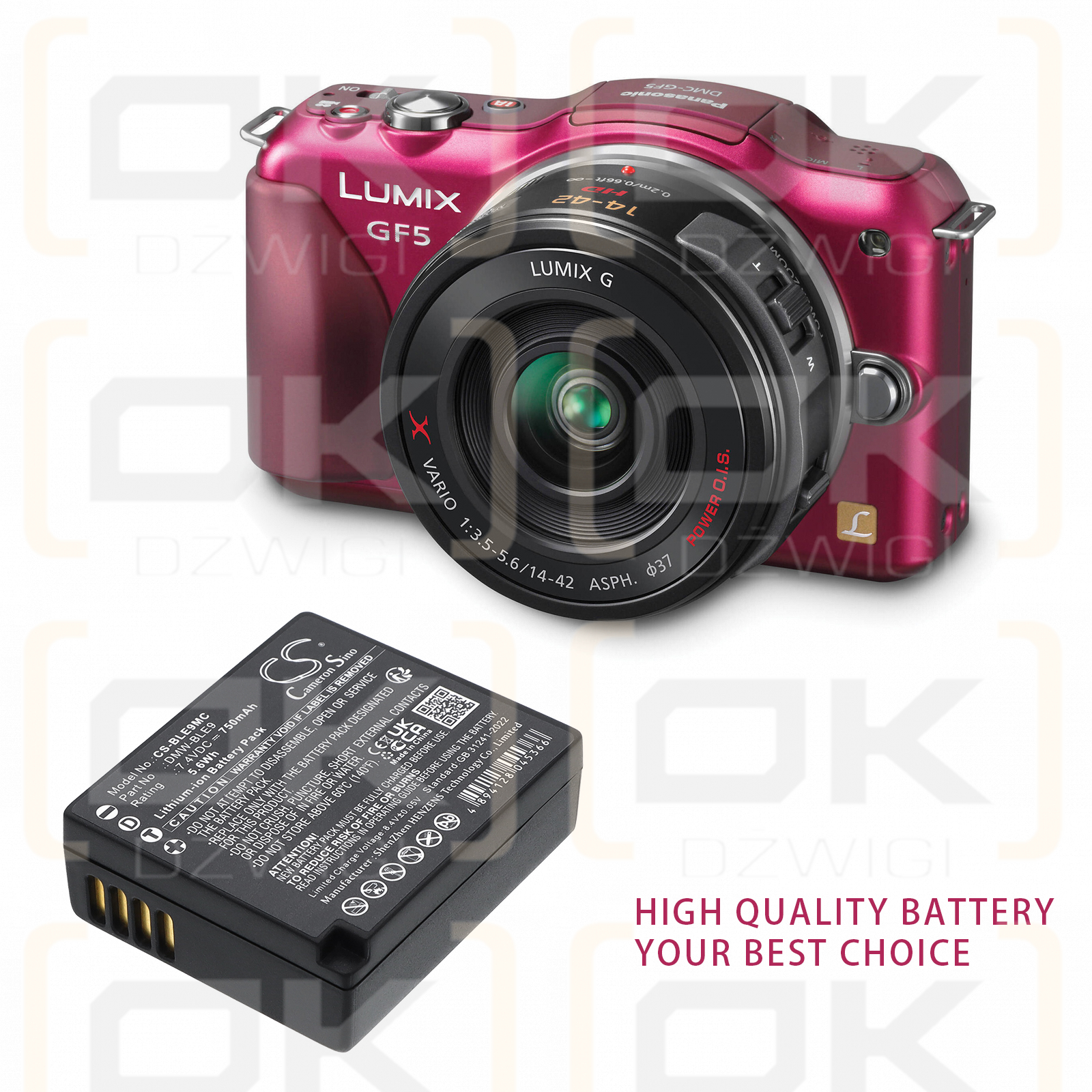 Panasonic Lumix DMC-GF6X / DMW-BLE9 750 mAh Li-ion 7,4 V (Cameron Sino)