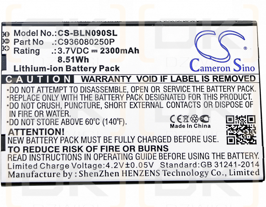 BLU N090U / C936080250P 2300mAh Li-ion 3.7V (Cameron Sino)