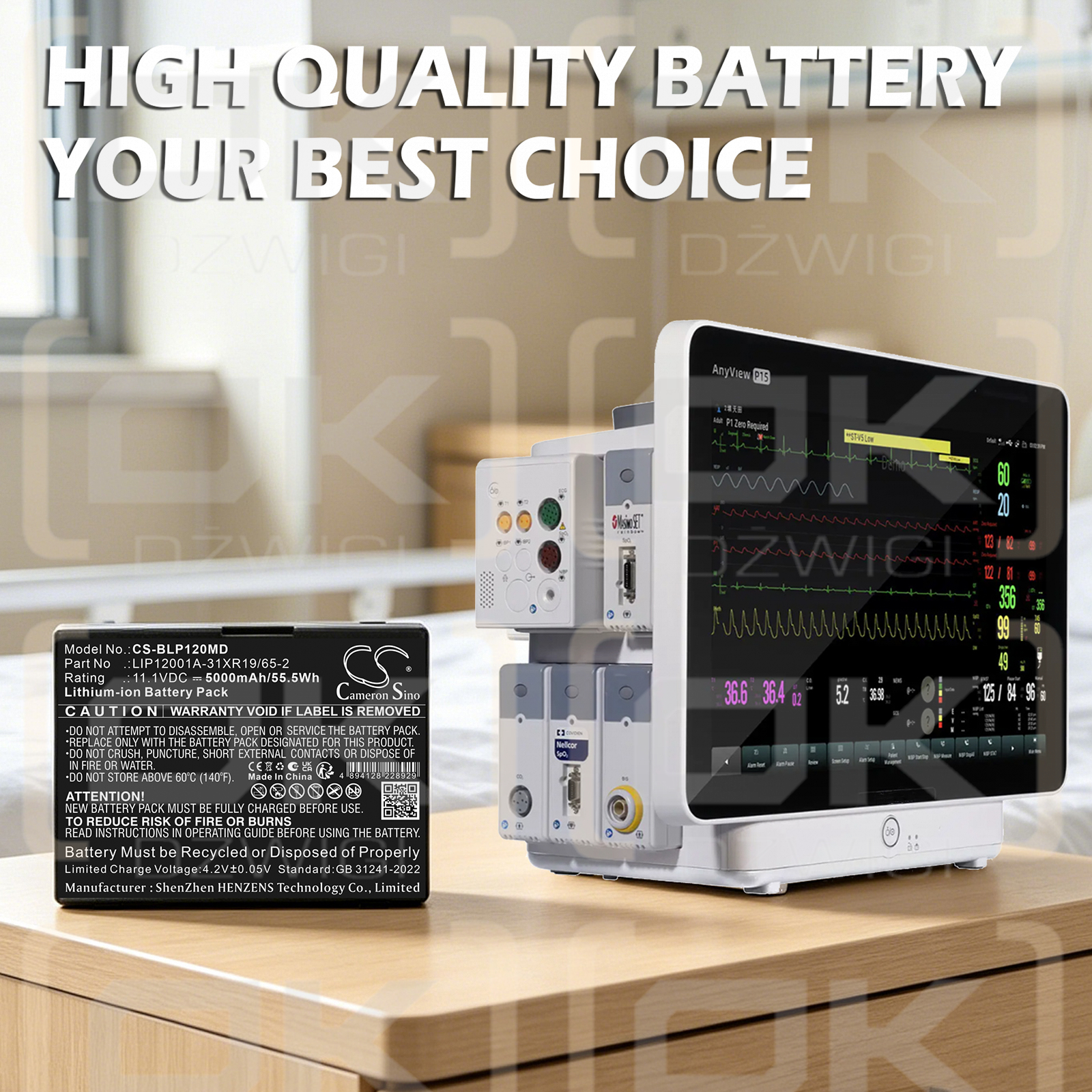 Replacement Battery for Biolight P15 Patient Monitor / LIP12001A-31XR19/65-2 5000 mAh Li-ion 11.1 V (Cameron Sino)