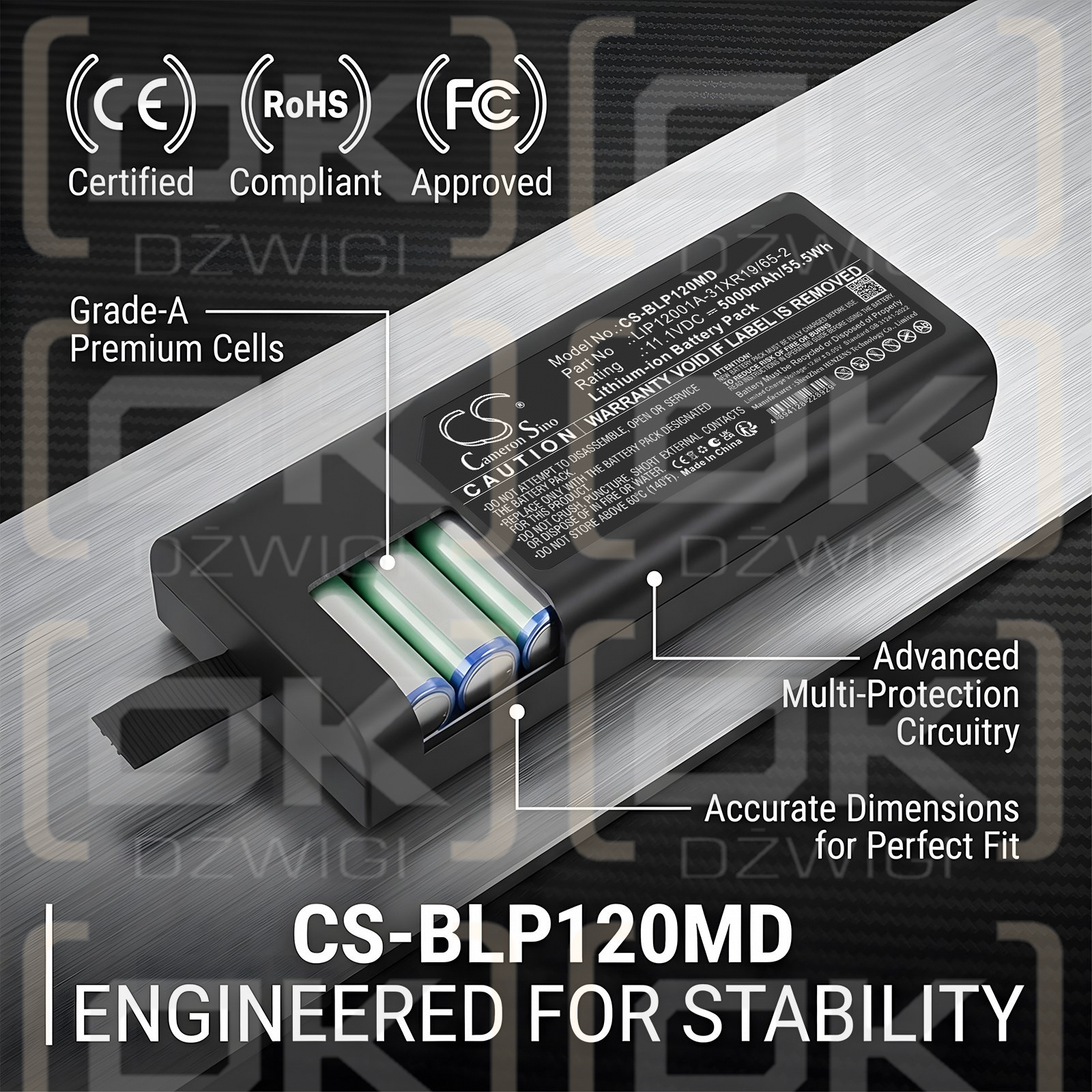 Replacement Battery for Biolight P15 Patient Monitor / LIP12001A-31XR19/65-2 5000 mAh Li-ion 11.1 V (Cameron Sino)