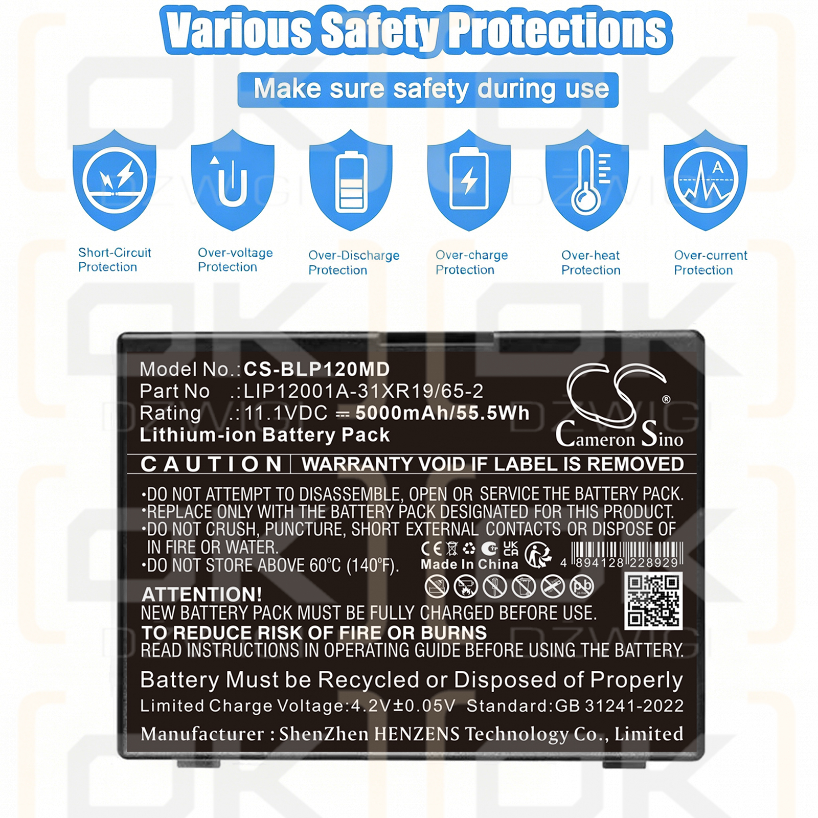Replacement Battery for Biolight P15 Patient Monitor / LIP12001A-31XR19/65-2 5000 mAh Li-ion 11.1 V (Cameron Sino)