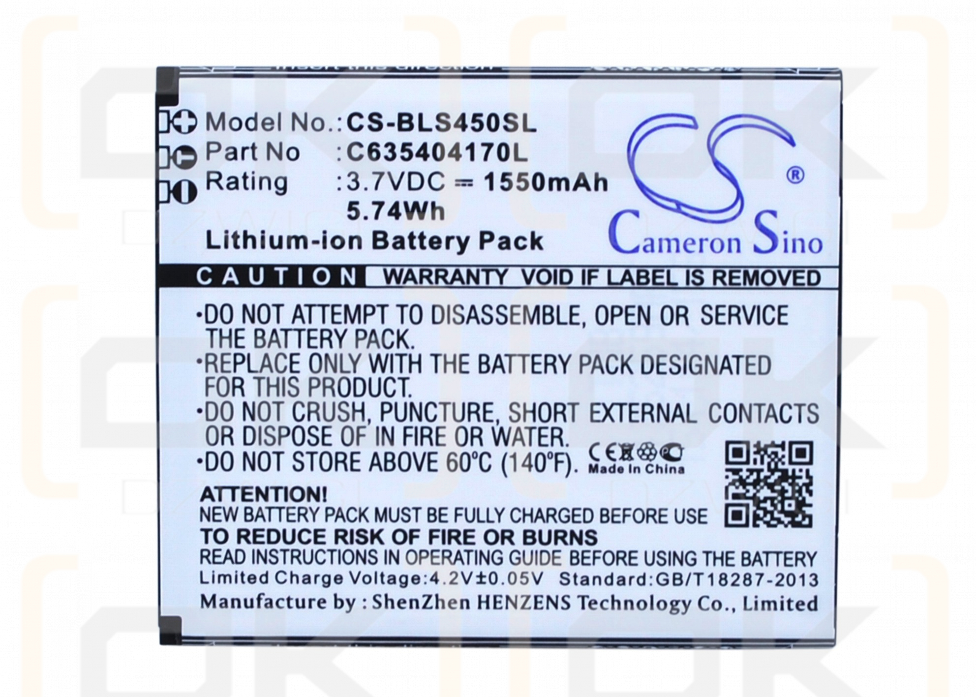 BLU S450 / C635404170L 1550mAh Li-ion 3.7V (Cameron Sino)