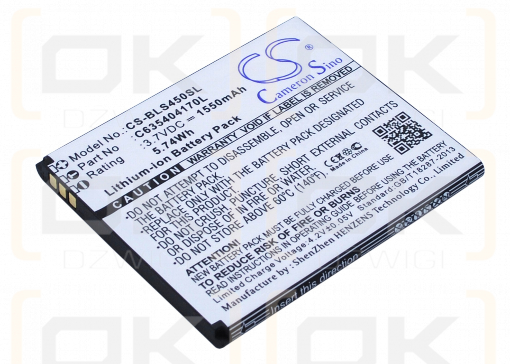 BLU S450 / C635404170L 1550mAh Li-ion 3.7V (Cameron Sino)