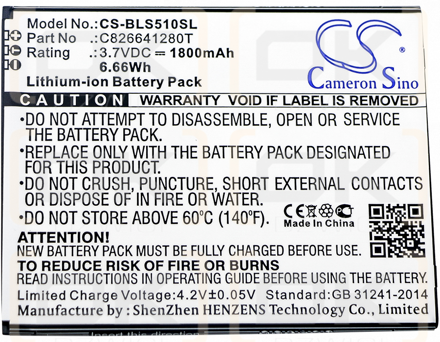 BLU G110Q / C826641280T 1800mAh Li-ion 3.7V (Cameron Sino)