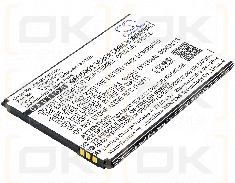 BLU S550Q / C765539200L 1600mAh Li-ion 3.7V (Cameron Sino)