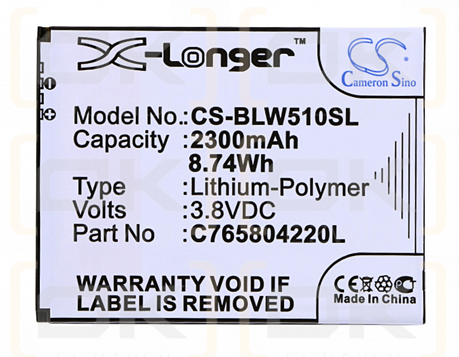 BLU W510 / C765804220L 2300mAh Li-Polímero 3.8V (Cameron Sino)