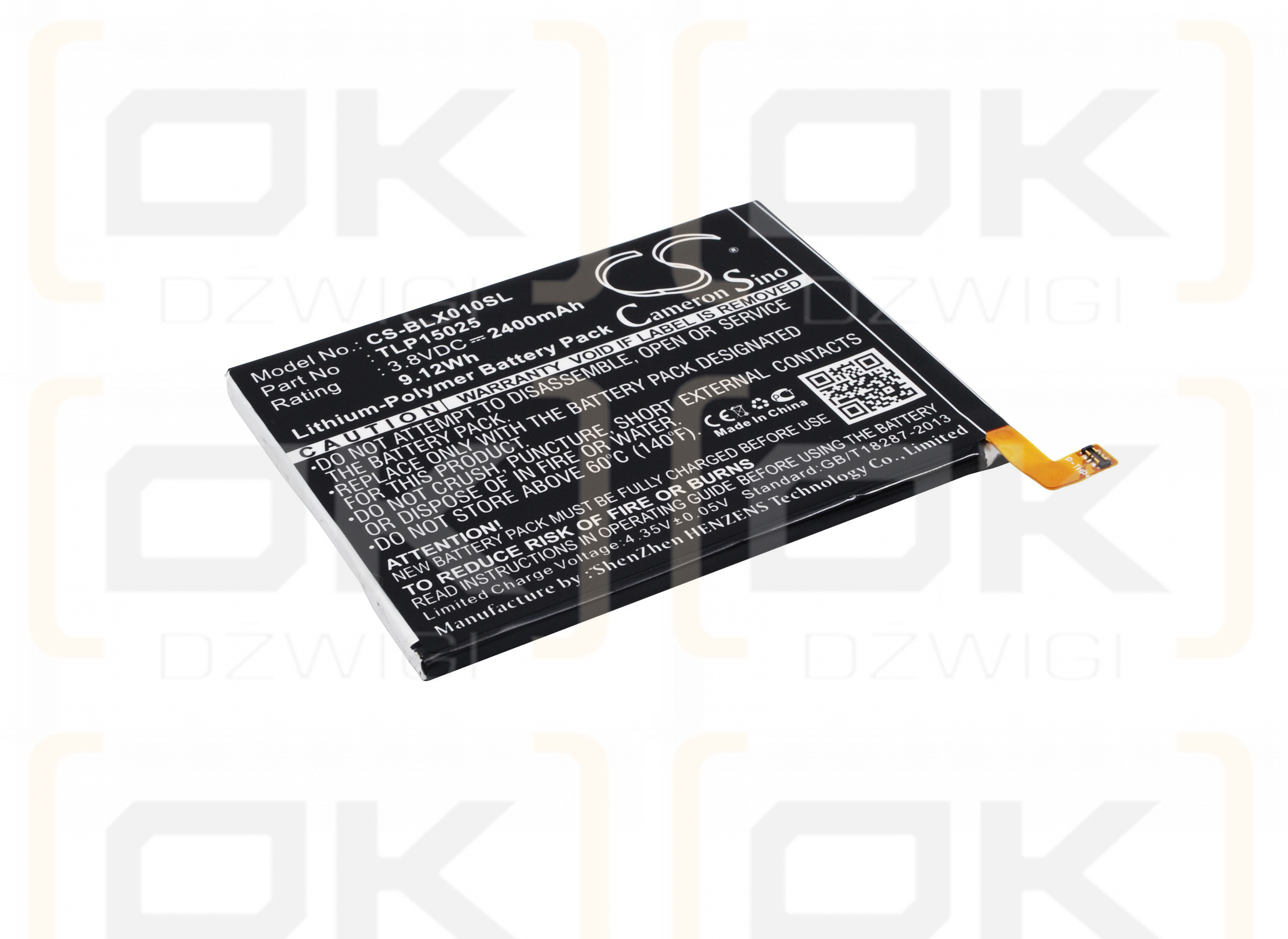 BLU X010Q / TLP15025 2400 mAh Li-Polymer 3.8 V (Cameron Sino)