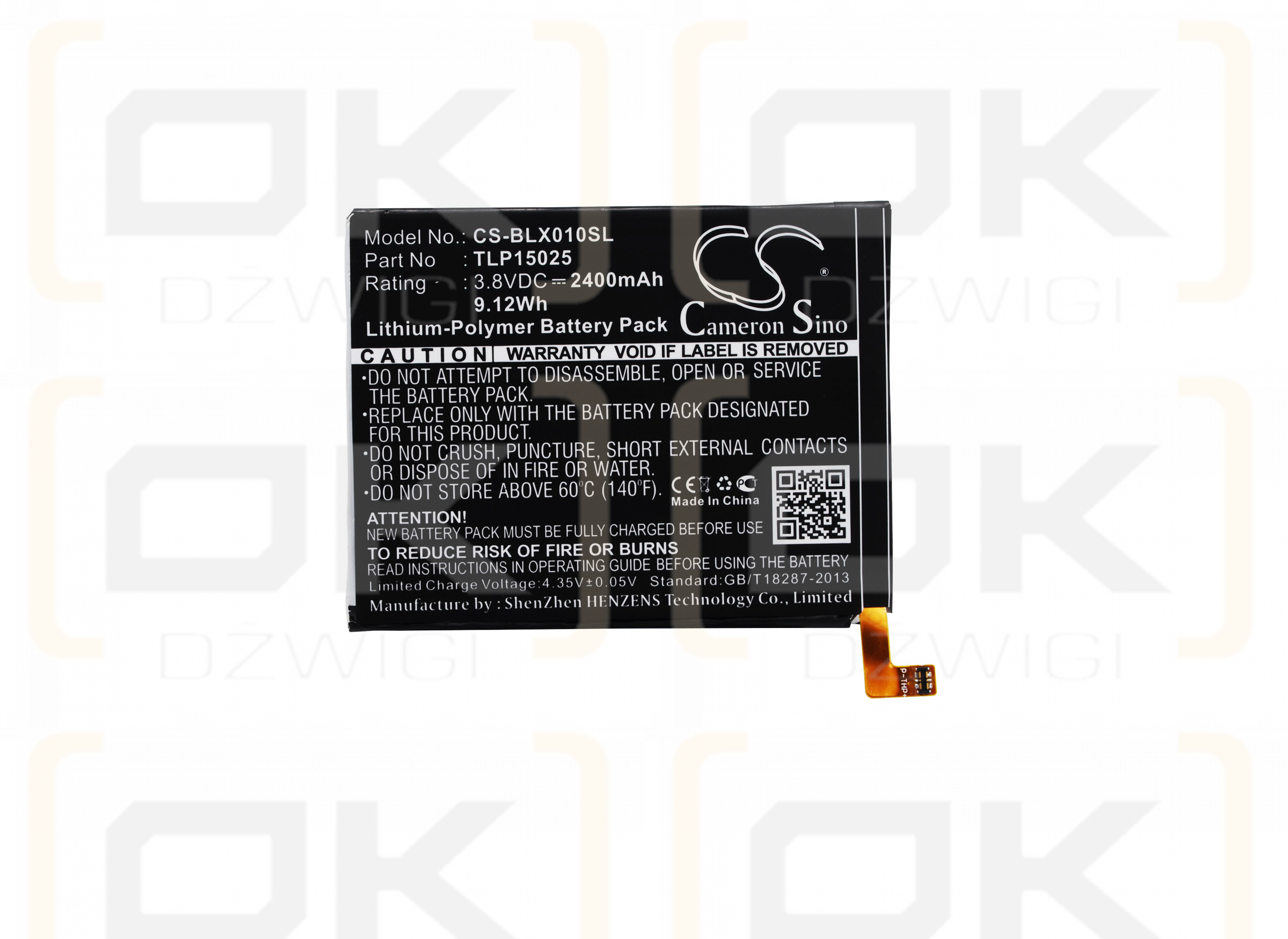 BLU X010Q / TLP15025 2400 mAh Li-Polymer 3.8 V (Cameron Sino)