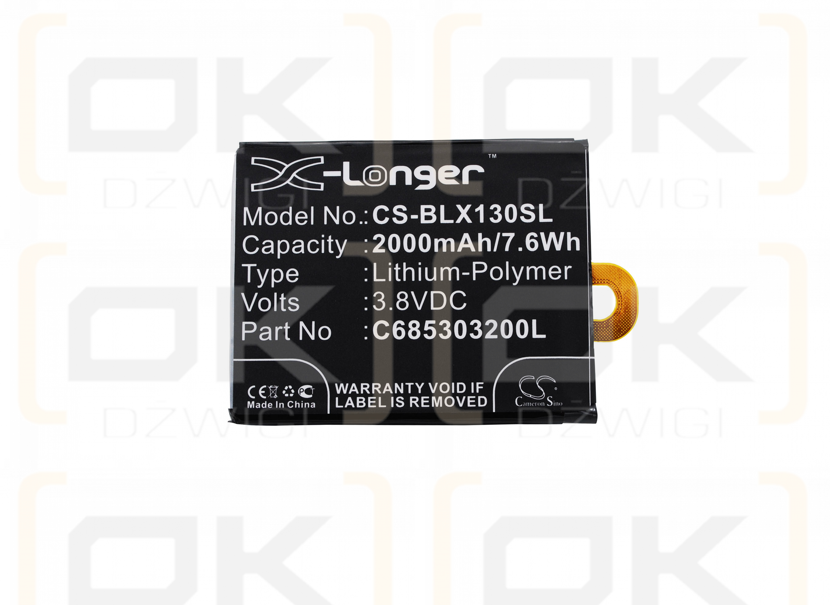 BLU X130 / C685303200L 2000 mAh Li-Polymer 3.8 V (Cameron Sino)
