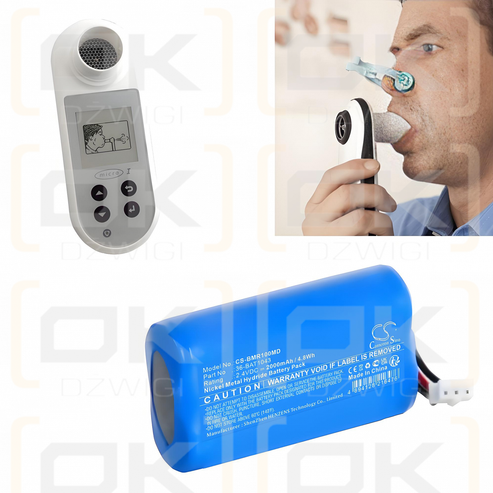 Carefusion Micro1 Spirometer / 36-BAT1043 2000mAh Ni-MH 2.4V (Cameron Sino)