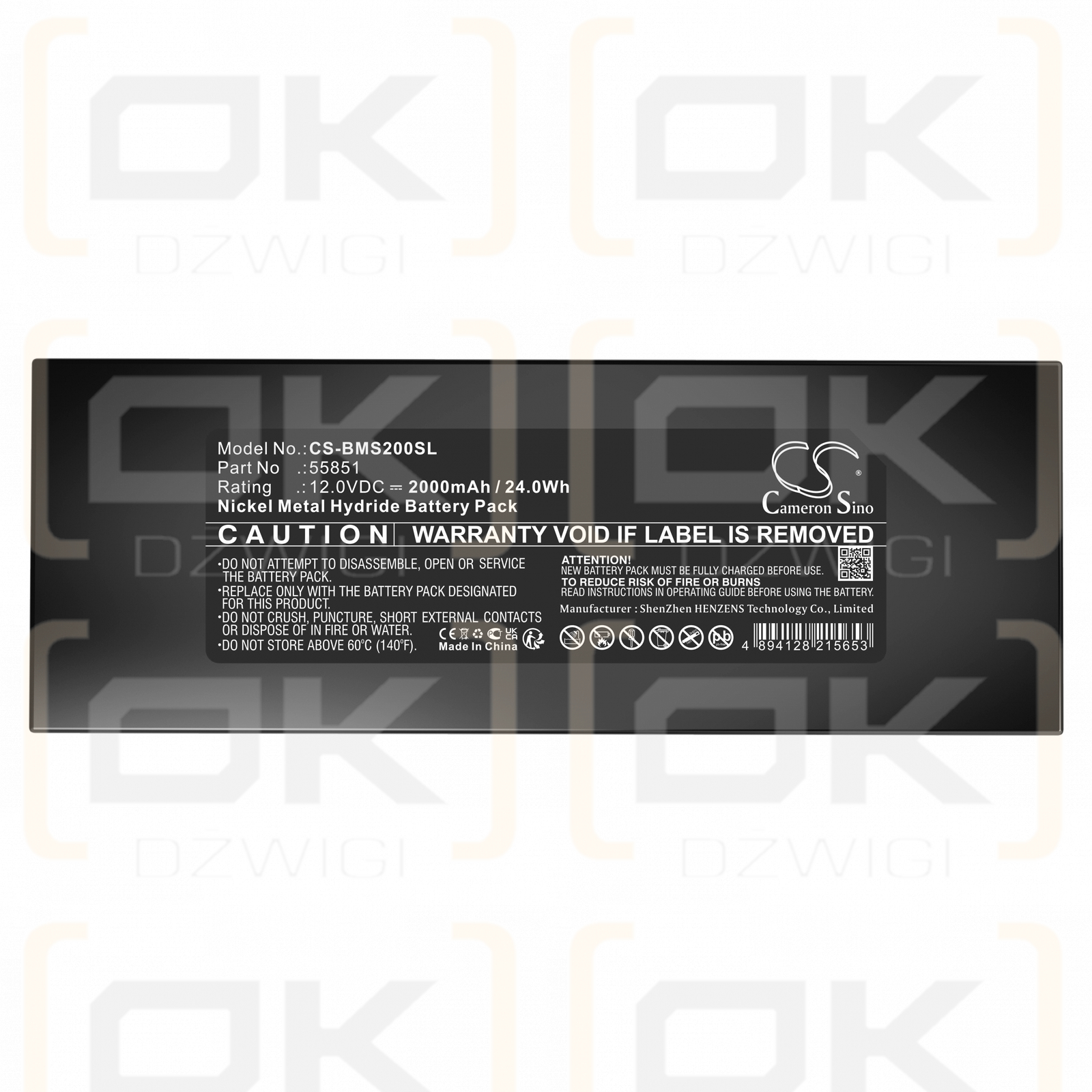 Brady LS2000 Labeler / 55851 2000mAh Ni-MH 12.0V (Cameron Sino)