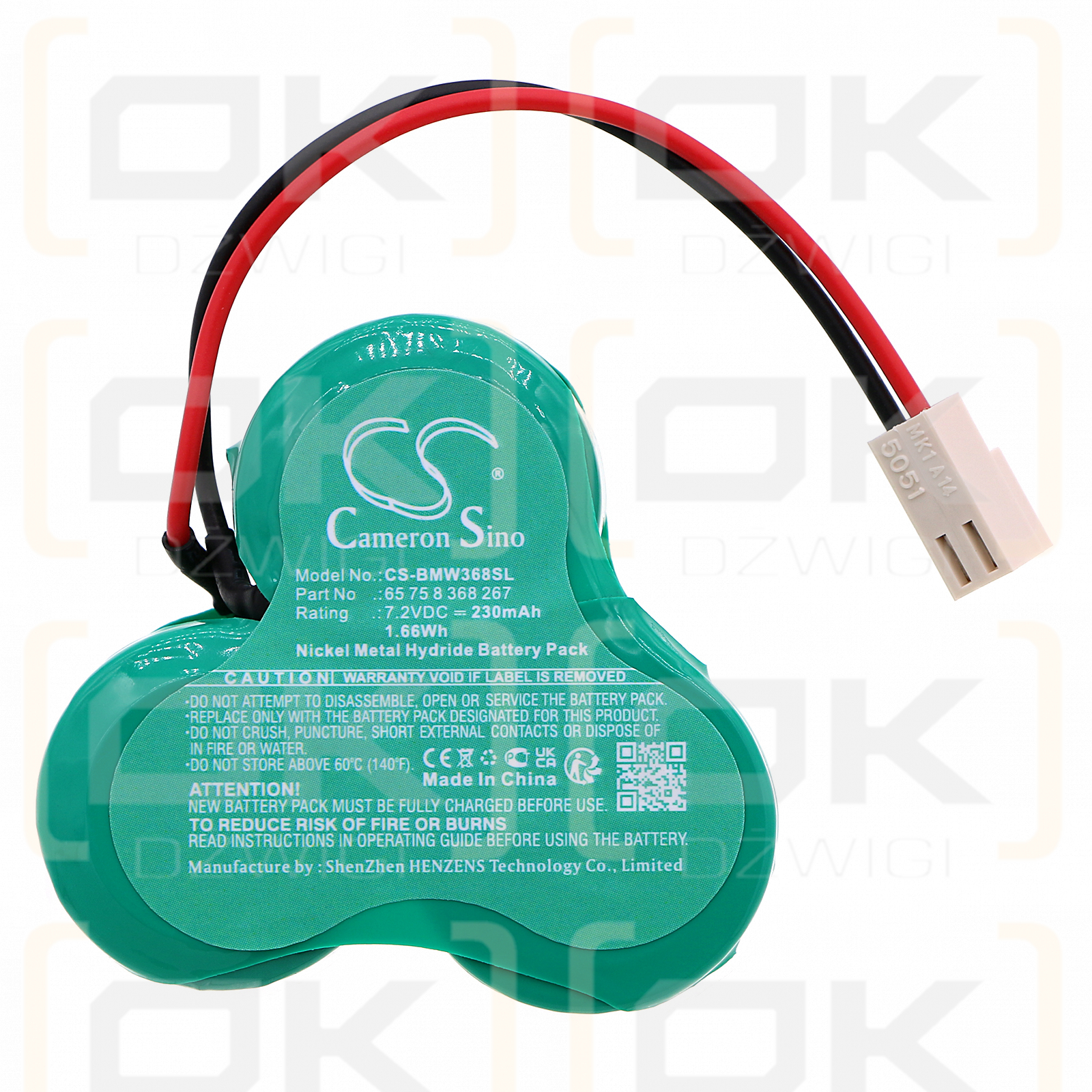 Alarma de sirena BMW / 65 75 8 368 267 230 mAh Ni-MH 7,2 V (Cameron Sino)