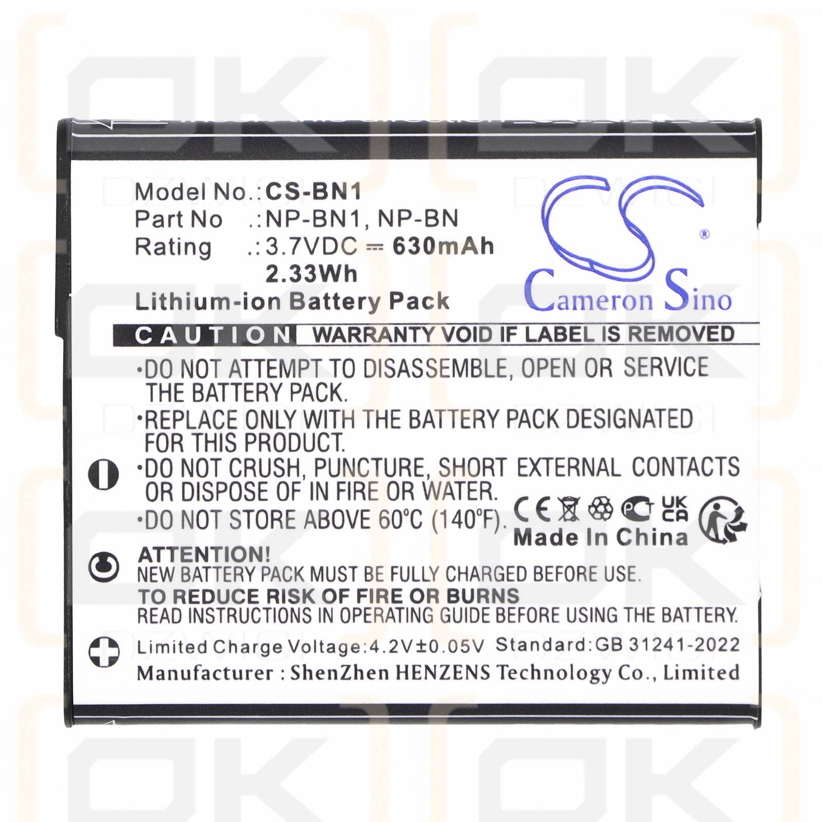 Sony Cyber-shot DSC-W570V / NP-BN 630 мАч Li-ion 3,7 В (Cameron Sino)