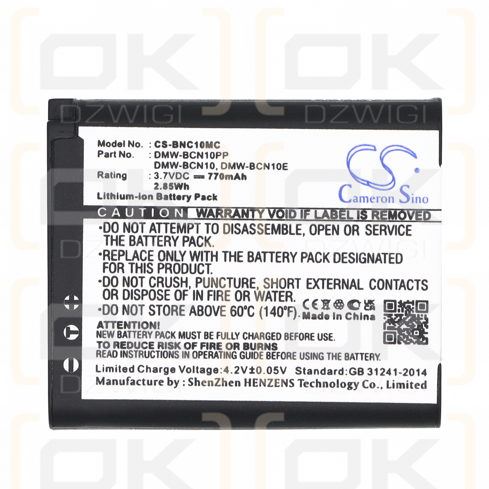 Batería de repuesto para Panasonic Lumix DMC-LF1W / DMW-BCN10, 770 mAh, iones de litio, 3,7 V (Cameron Sino)