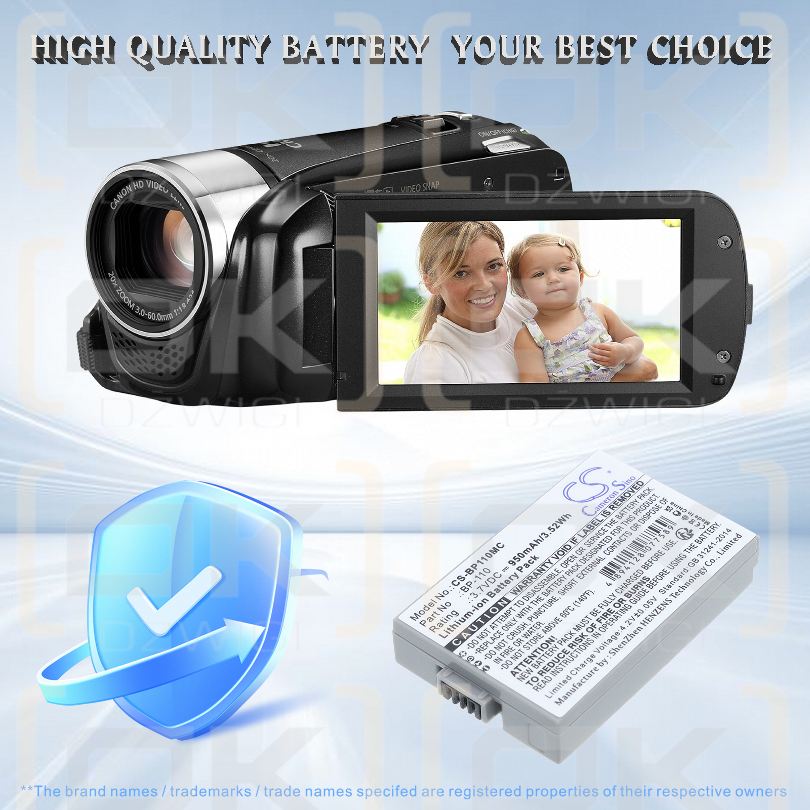Batería de repuesto para Canon Legria HF R27 / BP-110 950 mAh Li-ion 3.7 V (Cameron Sino)