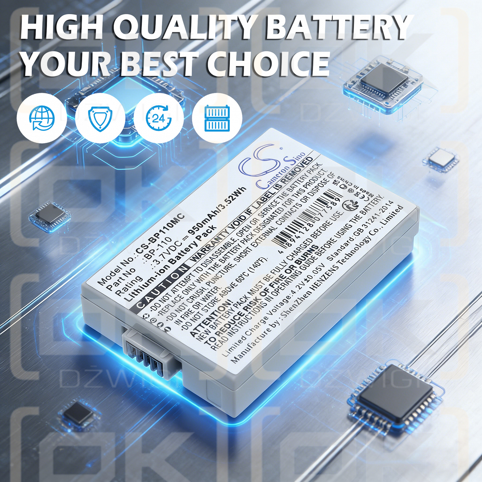 Batería de repuesto para Canon Legria HF R27 / BP-110 950 mAh Li-ion 3.7 V (Cameron Sino)