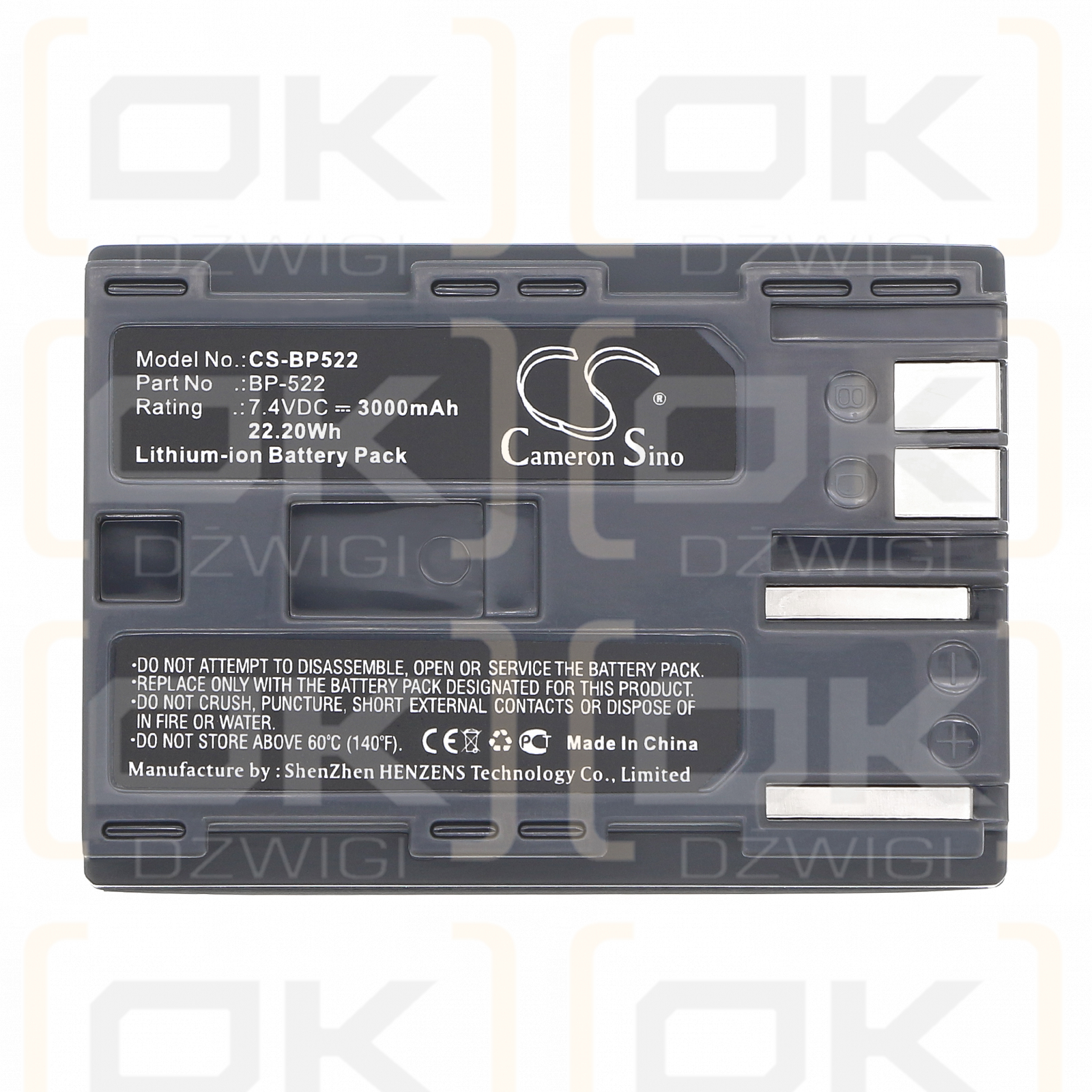 Canon ZR90 / BP-522 3000mAh Li-ion 7.4V (Cameron Sino)