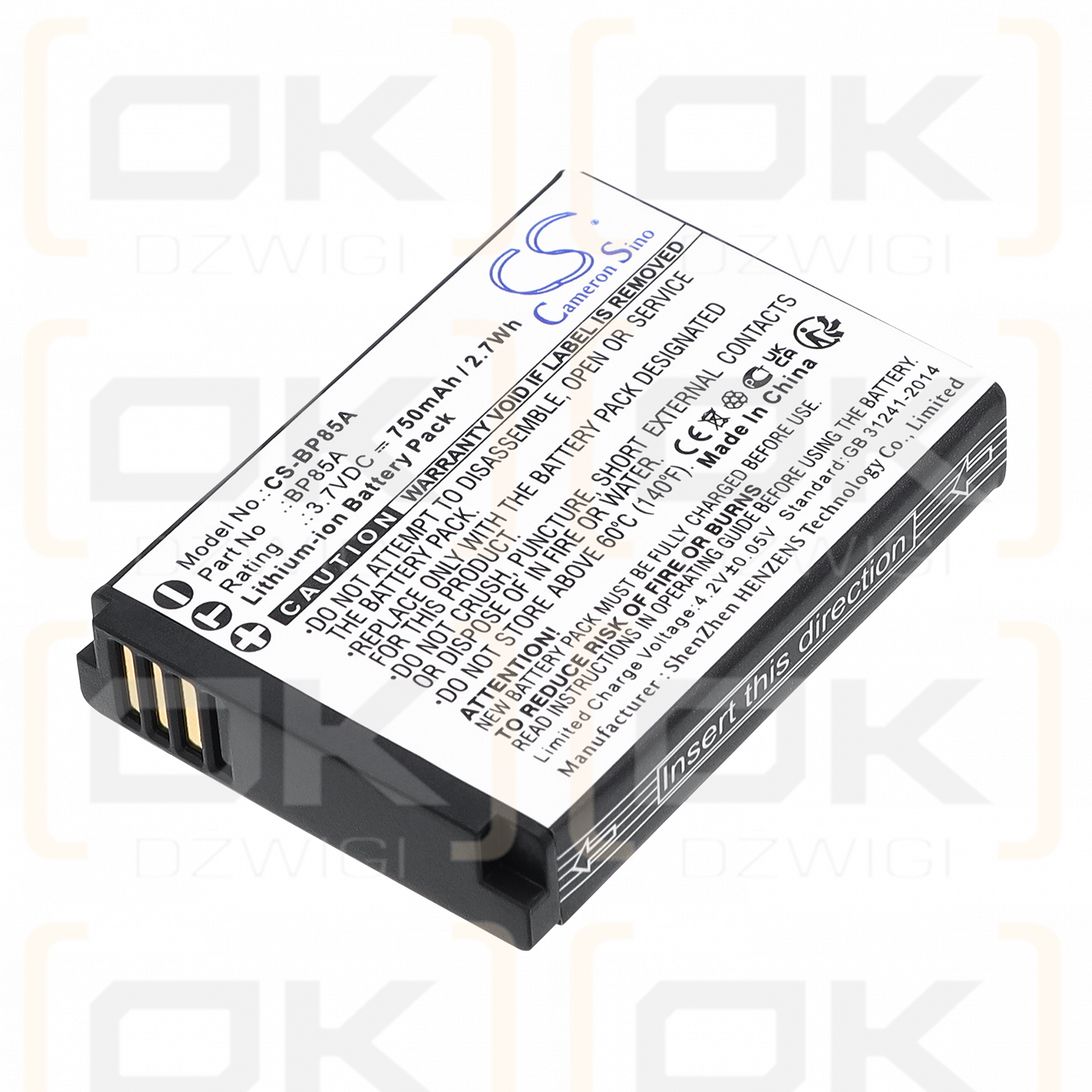 Ersatzakku für Samsung ST200F / BP85A 750mAh Li-Ion 3,7V (Cameron Sino)