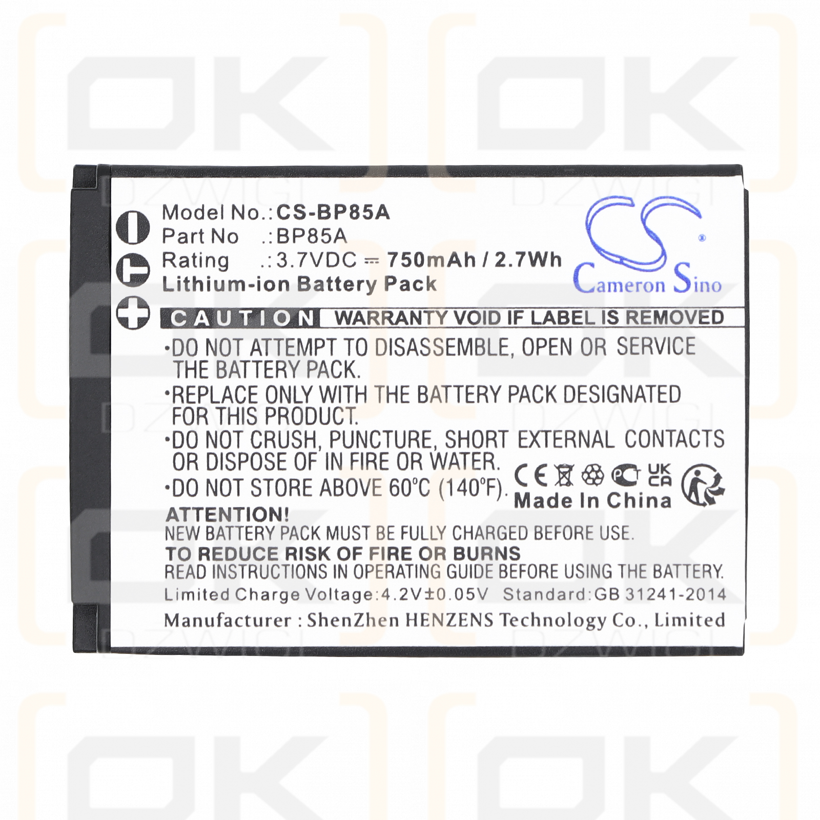 Ersatzakku für Samsung ST200F / BP85A 750mAh Li-Ion 3,7V (Cameron Sino)