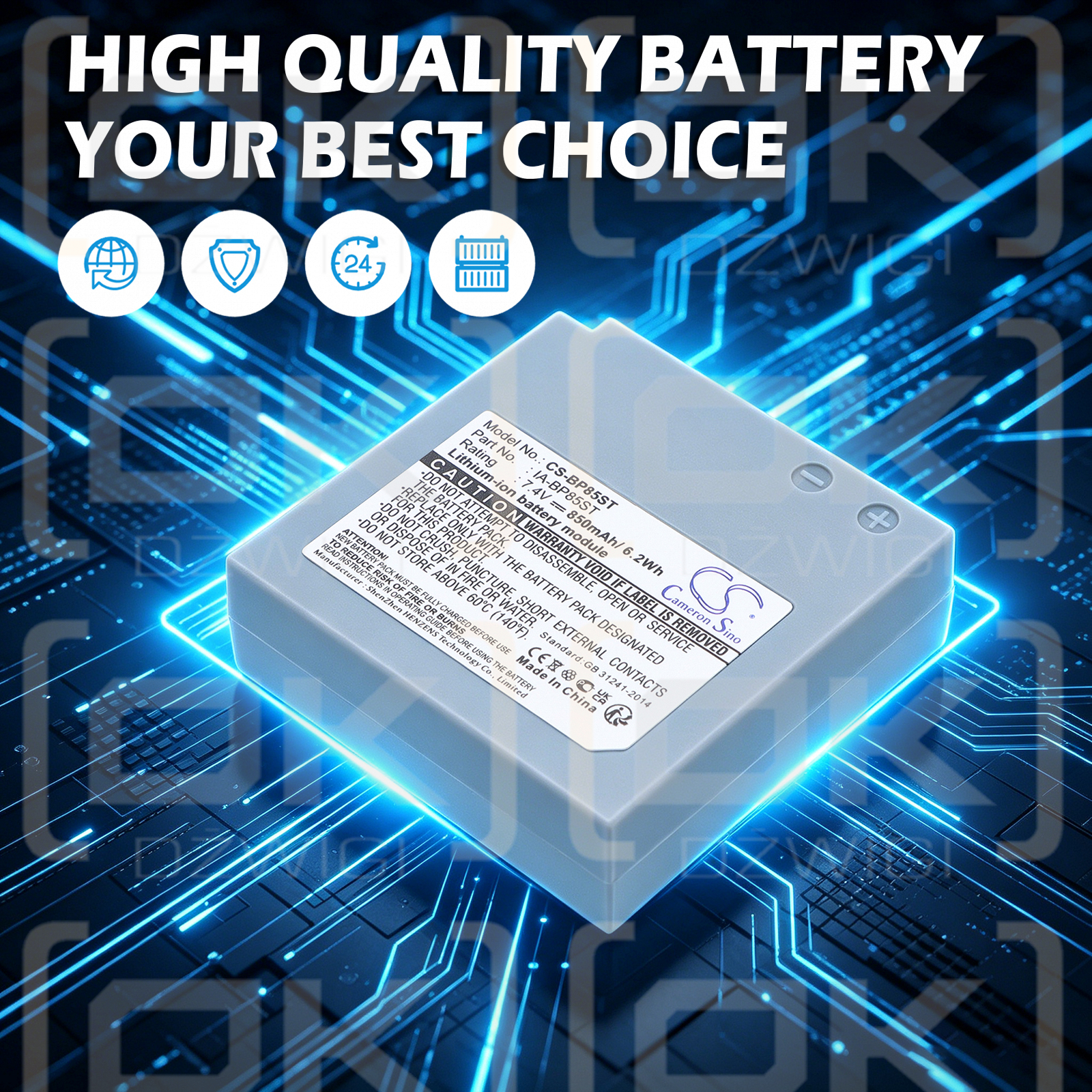 Batería de repuesto para Samsung HMX-H106 / IA-BP85ST, 850 mAh, iones de litio, 7,4 V (Cameron Sino)