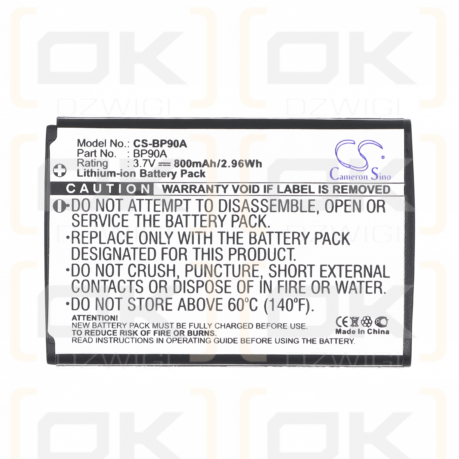 Batería de repuesto para Samsung HMX-E110 / BP-90A 800 mAh Li-ion 3.7 V (Cameron Sino)