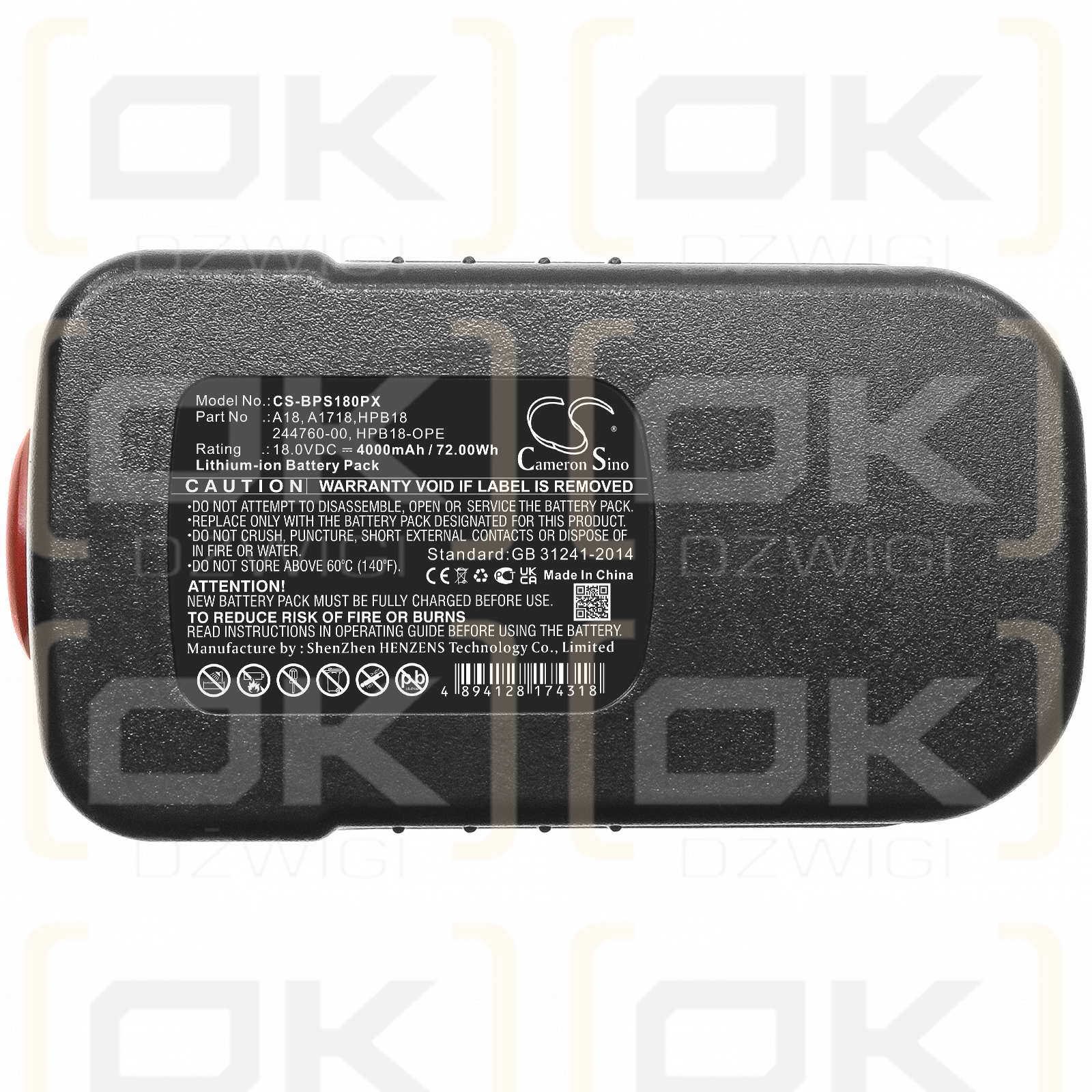 Black & Decker PS18K2 / 244760-00 4000mAh Li-ion 18.0V (Cameron Sino)