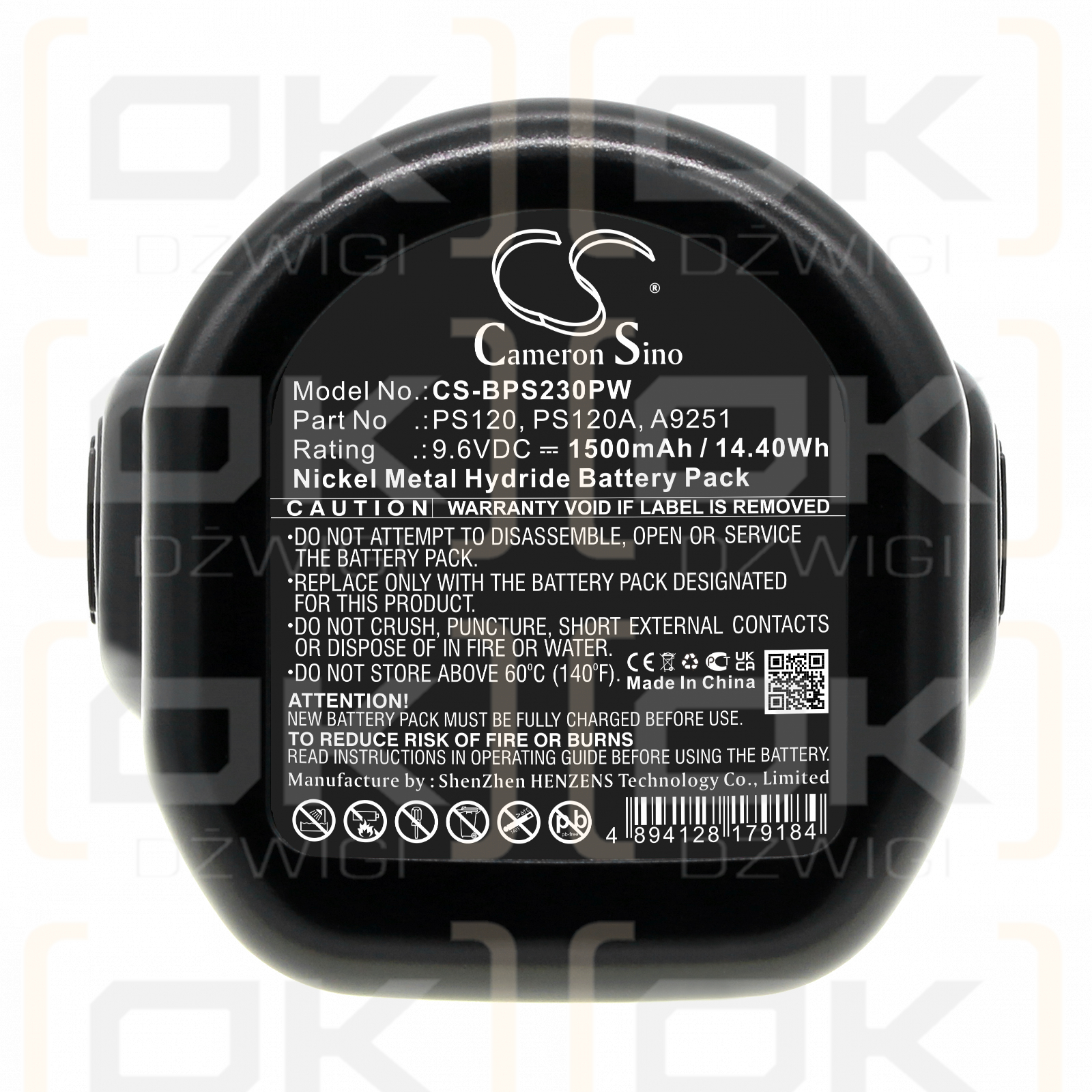 Black & Decker TV230 / A9251 1500 mAh Ni-MH 9,6 V (Cameron Sino)