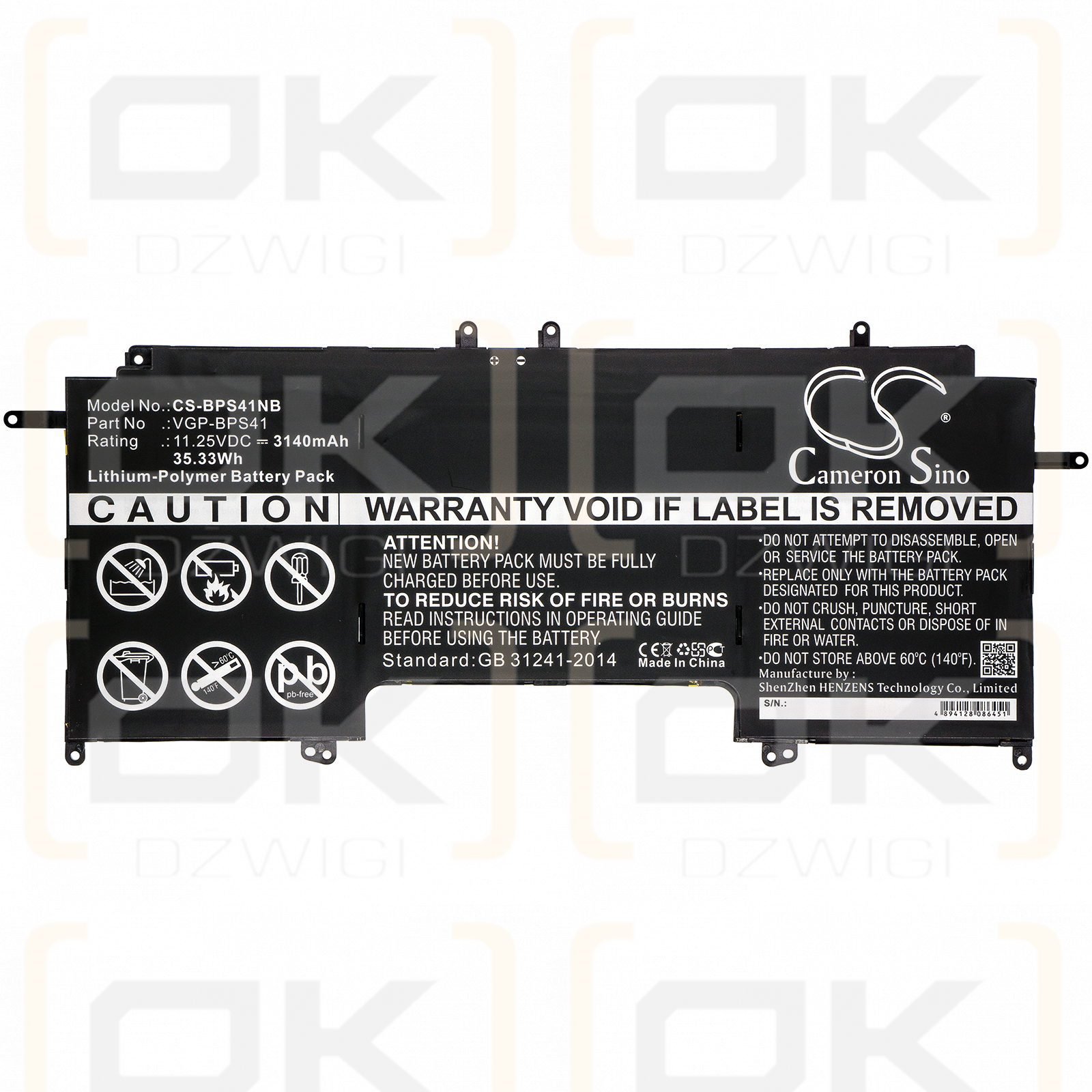 Sony VAIO SVF13N13CXB / VGP-BPS41 3140mAh Li-Polymer 11.25V (Cameron Sino)