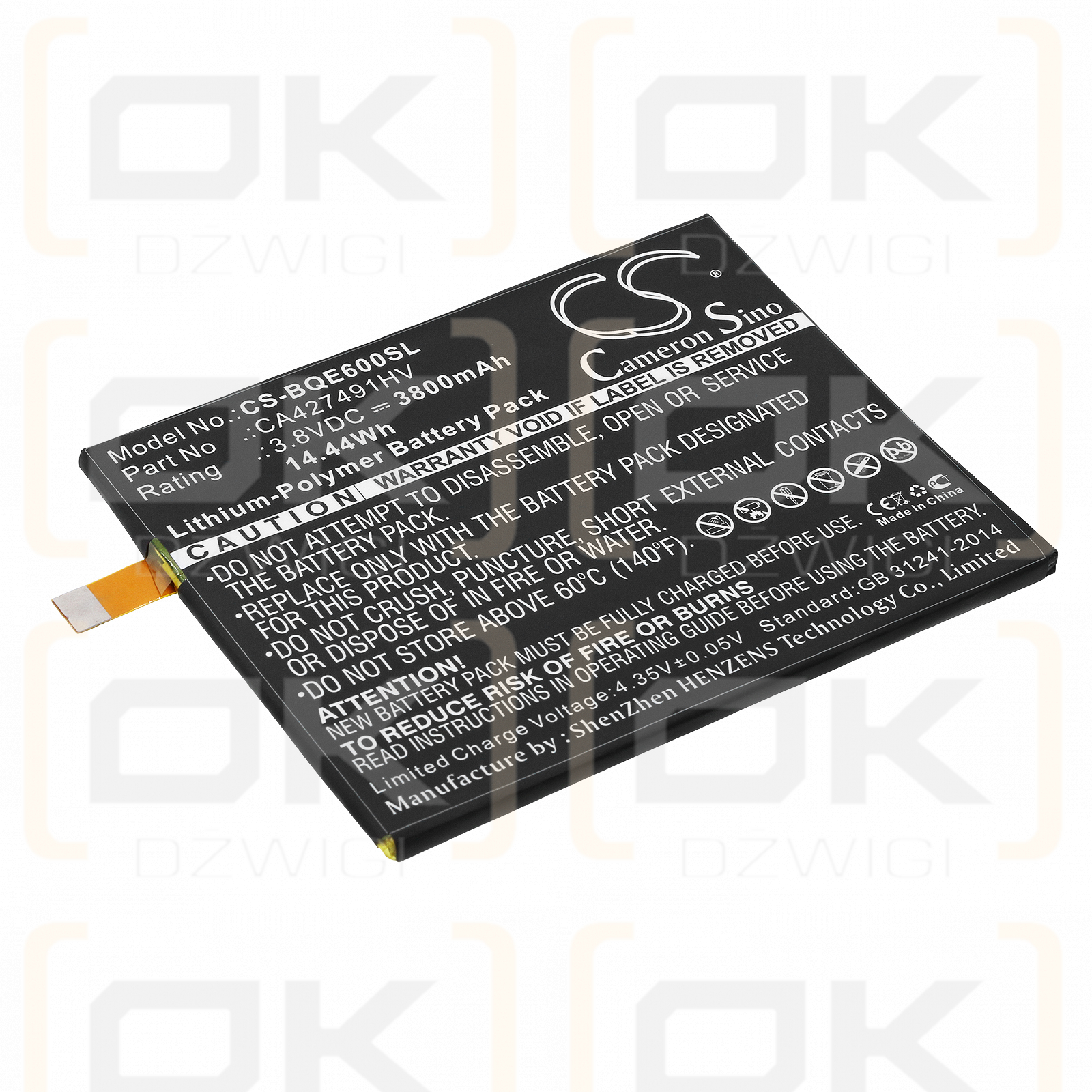 BQ Aquaris E6 / CA427491HV 3800 mAh Li-Polymer 3,8 V (Cameron Sino)