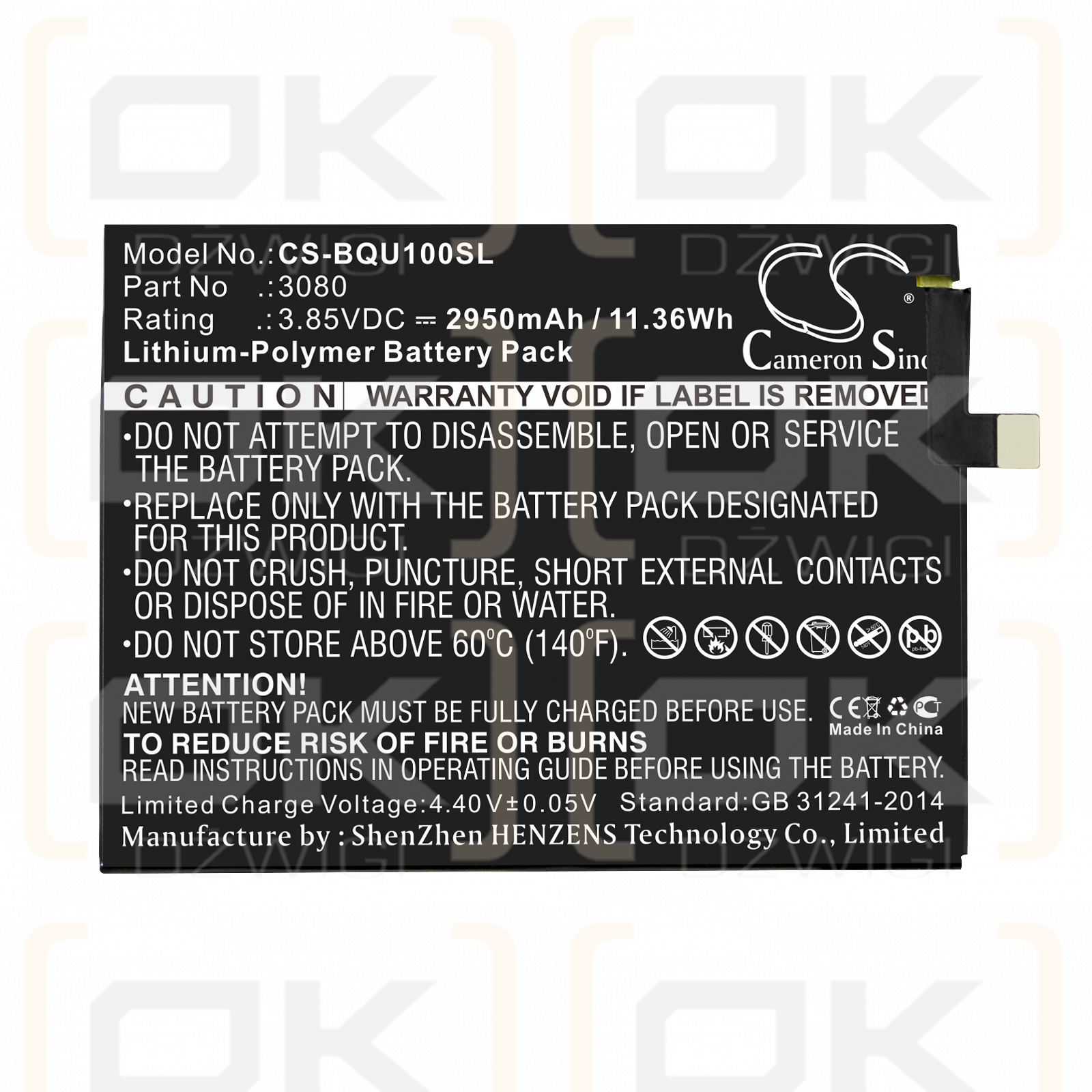 BQ U Lite / 3080 2950mAh Li-polímero 3.85V (Cameron Sino)