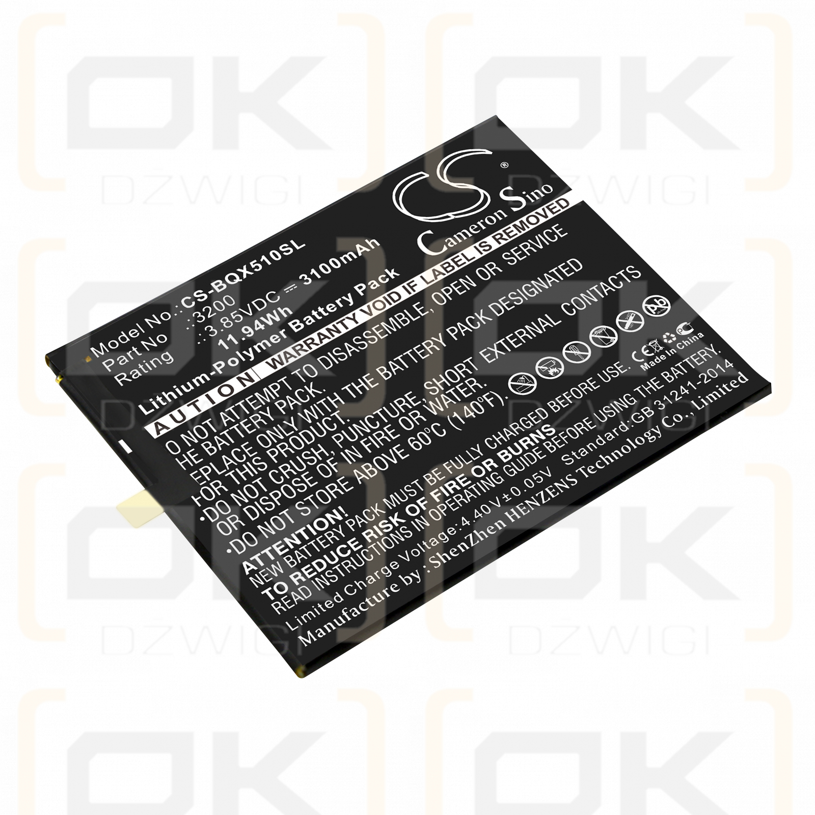 BQ Aquaris X5 Plus / 3200 3100 mAh Li-Polymer 3,85 V (Cameron Sino)