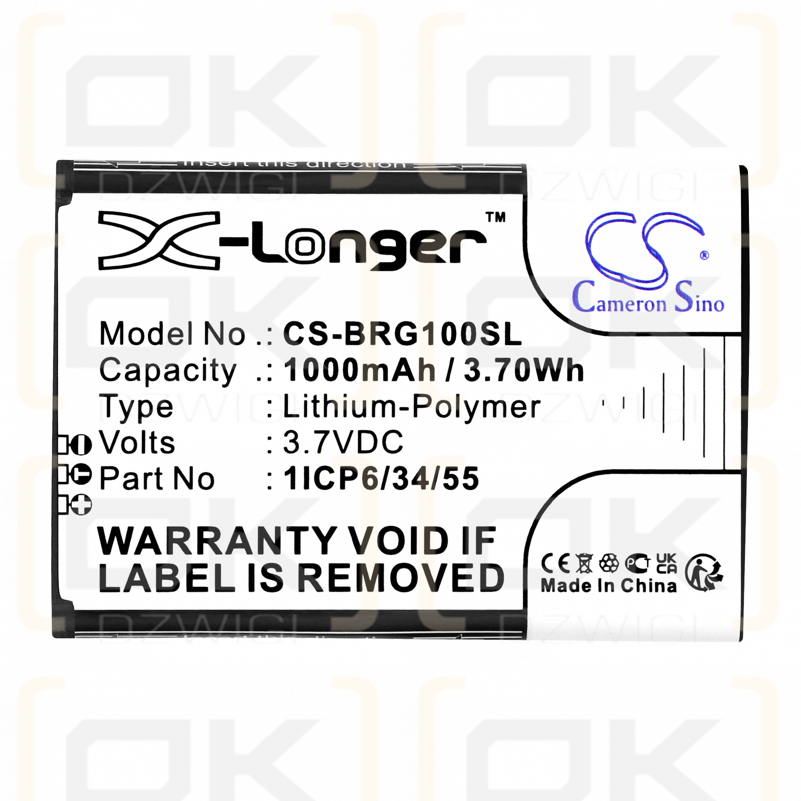 Brondi AMICO Gentile / 1ICP6/34/55 1000mAh Li-Polymer 3.7V (Cameron Sino)