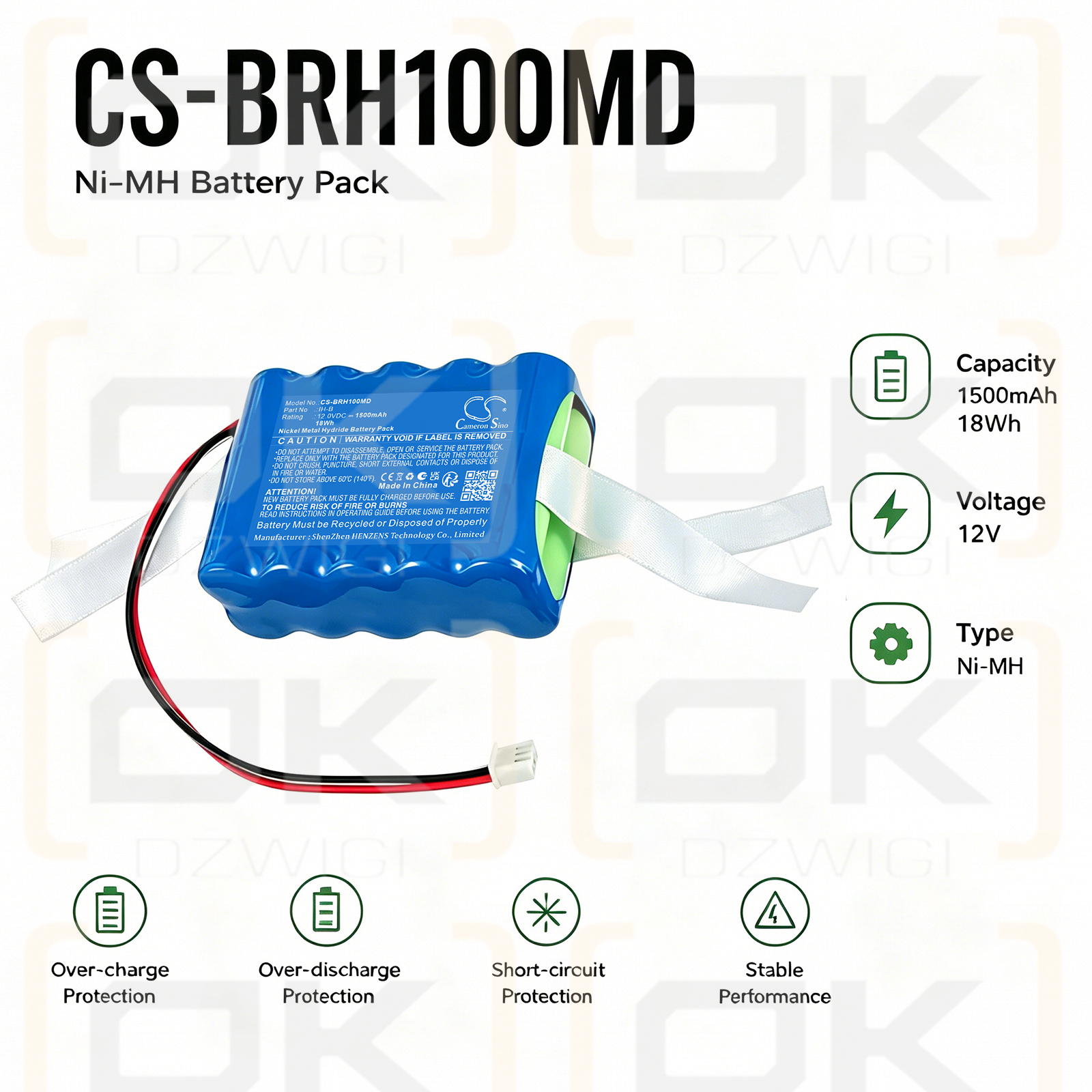 Ersatzakku für Biocare IH-B Monitor 1500 mAh Ni-MH 12V (Cameron Sino)